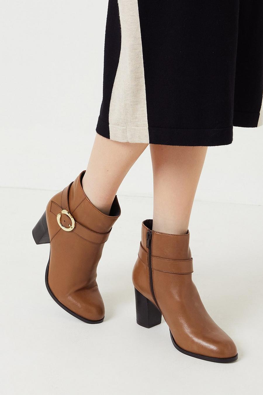 Leather Willow Metal Detail Heeled Boots