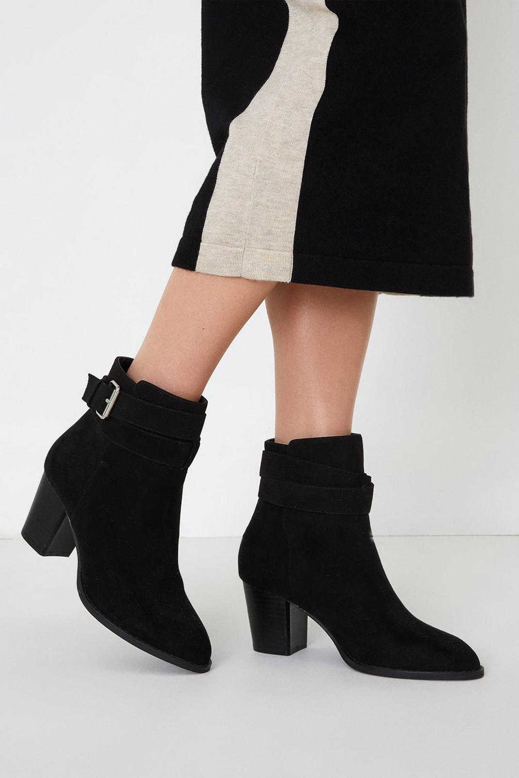 Black Autumn Cross Strapped Heeled Ankle Boots image number 1