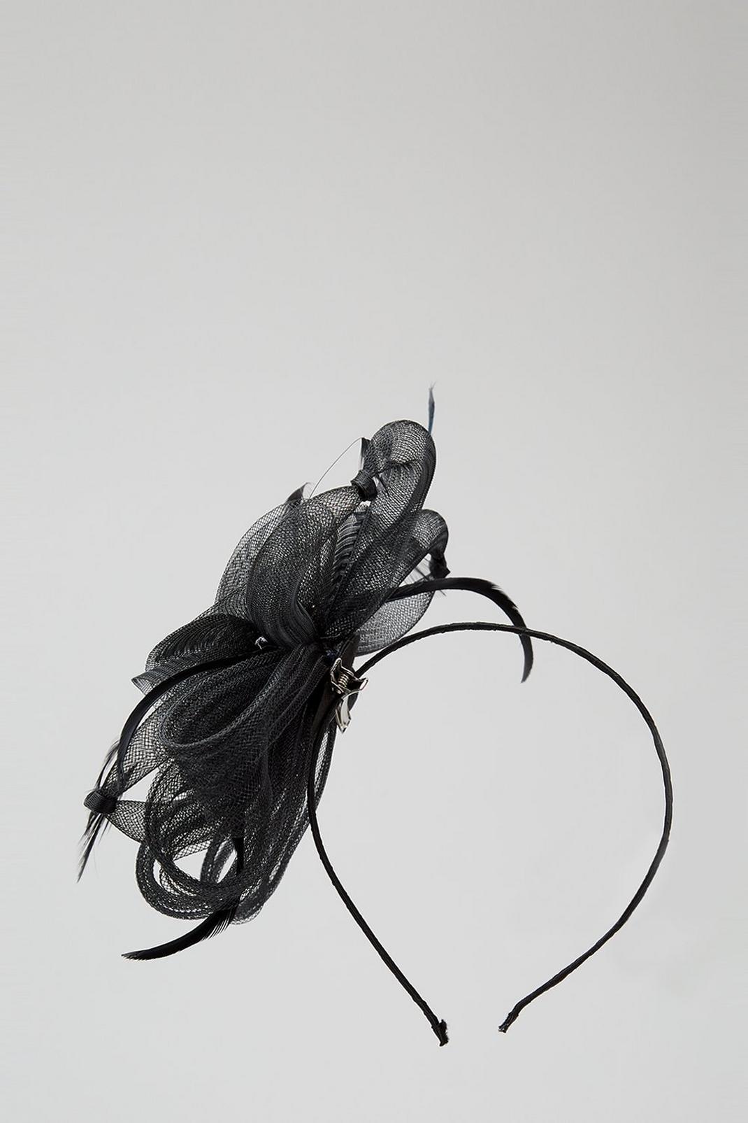 Black Feather And Flower Fascinator image number 1