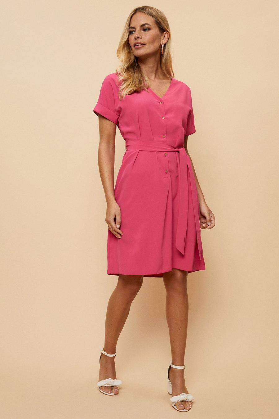 Petite Pink Button Through Dress