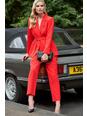 Red Tapered Button Front Suit Trousers