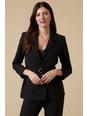Black D-ring Belted Single Breasted Suit Blazer