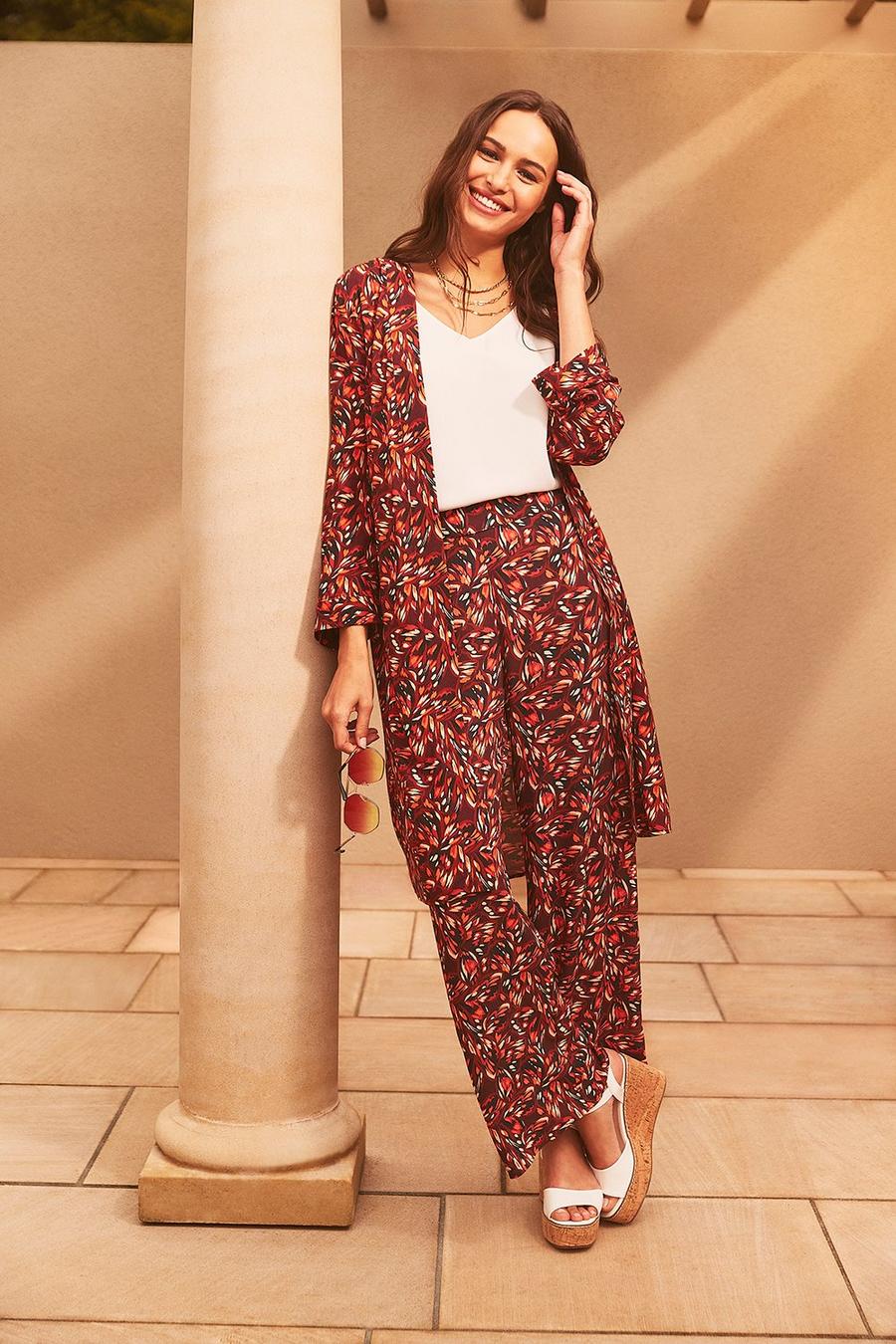 Red Butterfly Woven Wide Leg Trousers