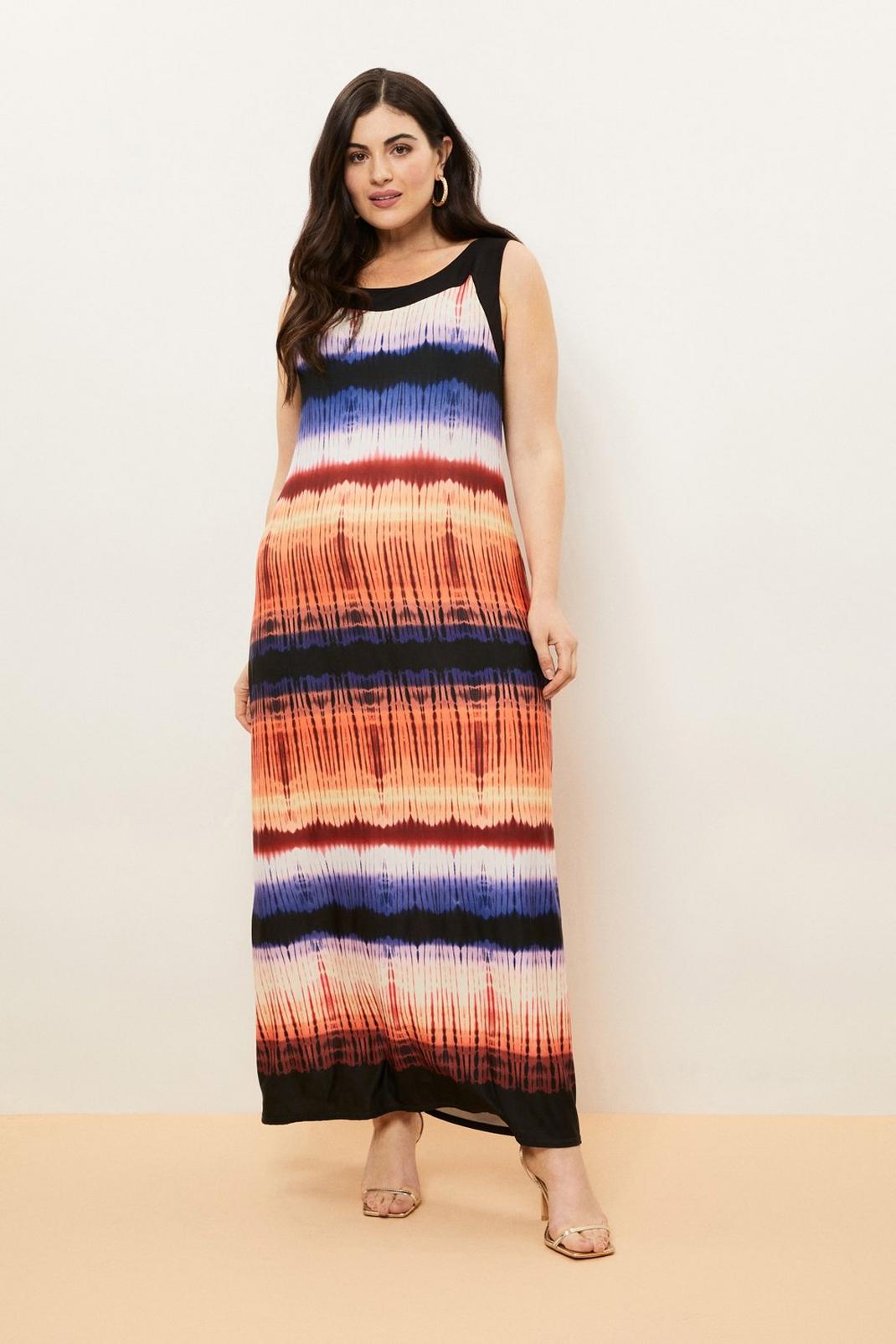 Multi Curve Tie Dye Border Print Maxi Dress image number 1