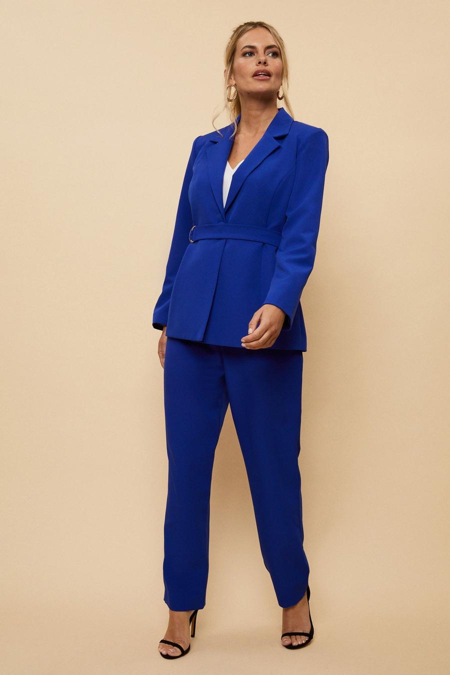 Petite Cobalt Belted Single Breasted Suit