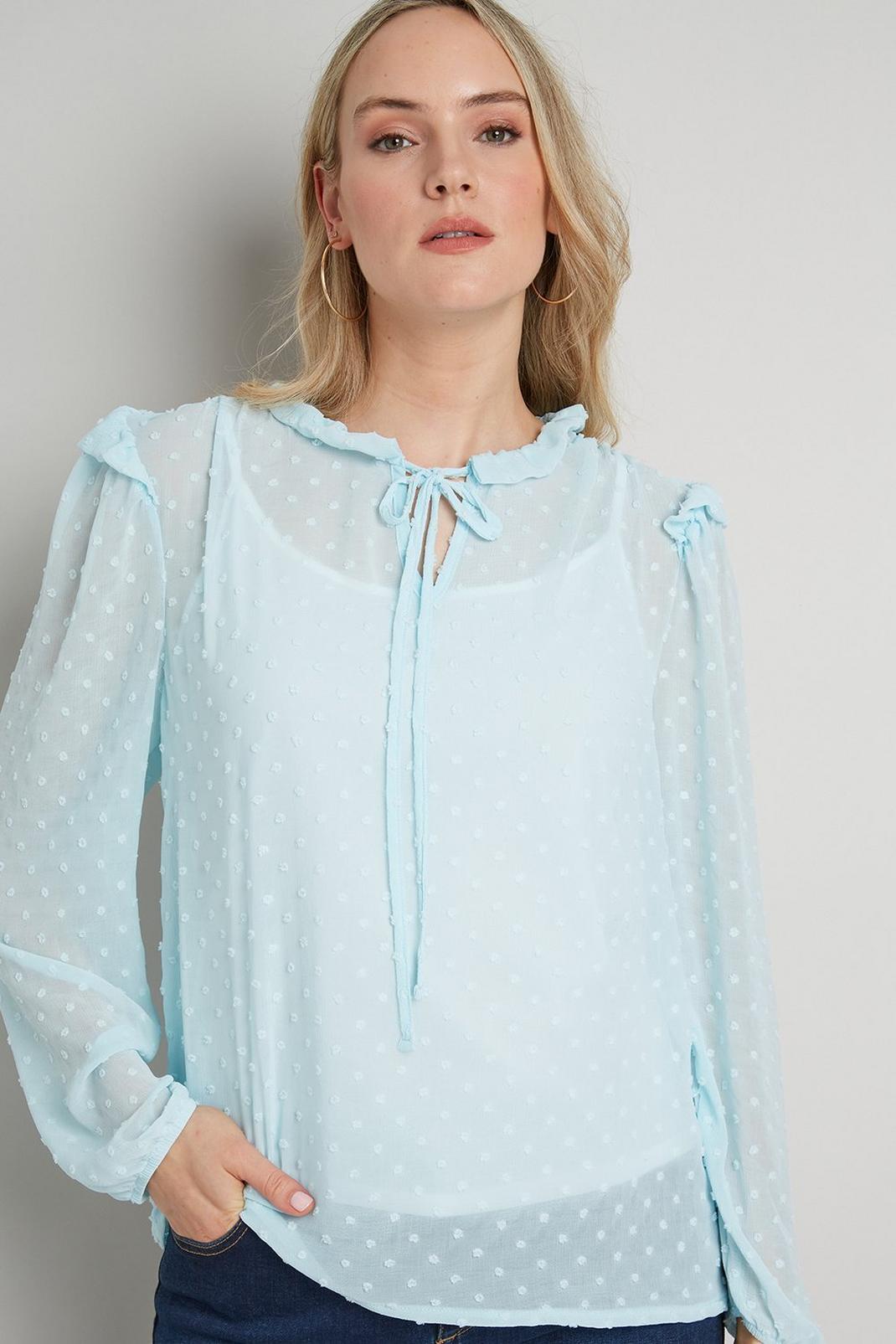 106 Dobby Spot Tie Neck Blouse image number 1