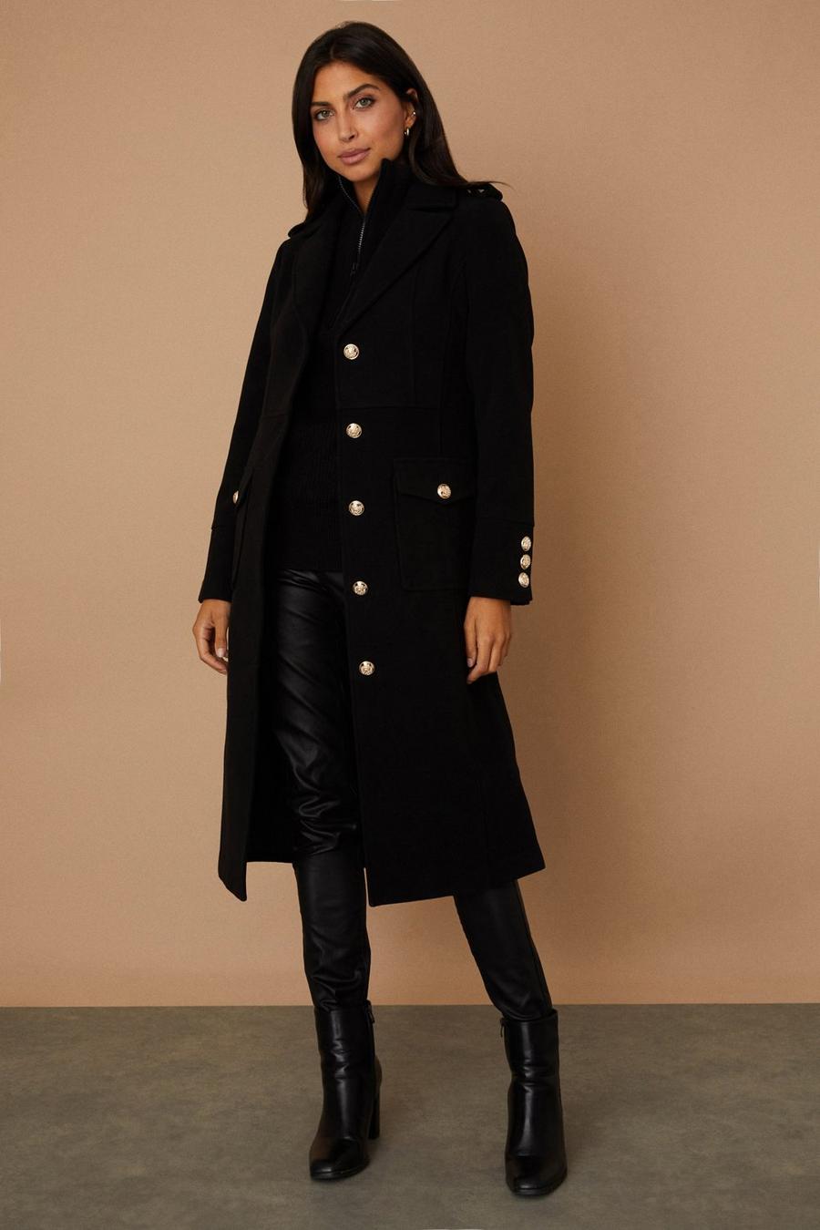 Military Button Detail Coat