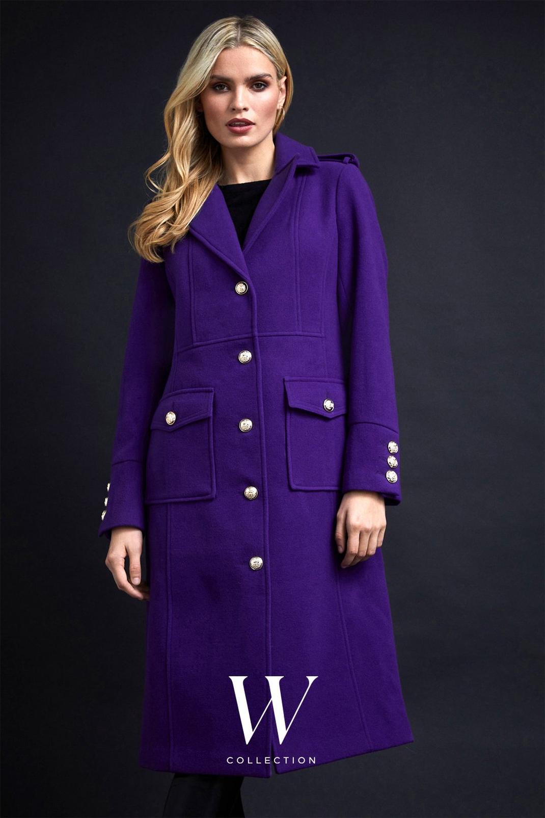 Purple Military Button Detail Coat image number 1