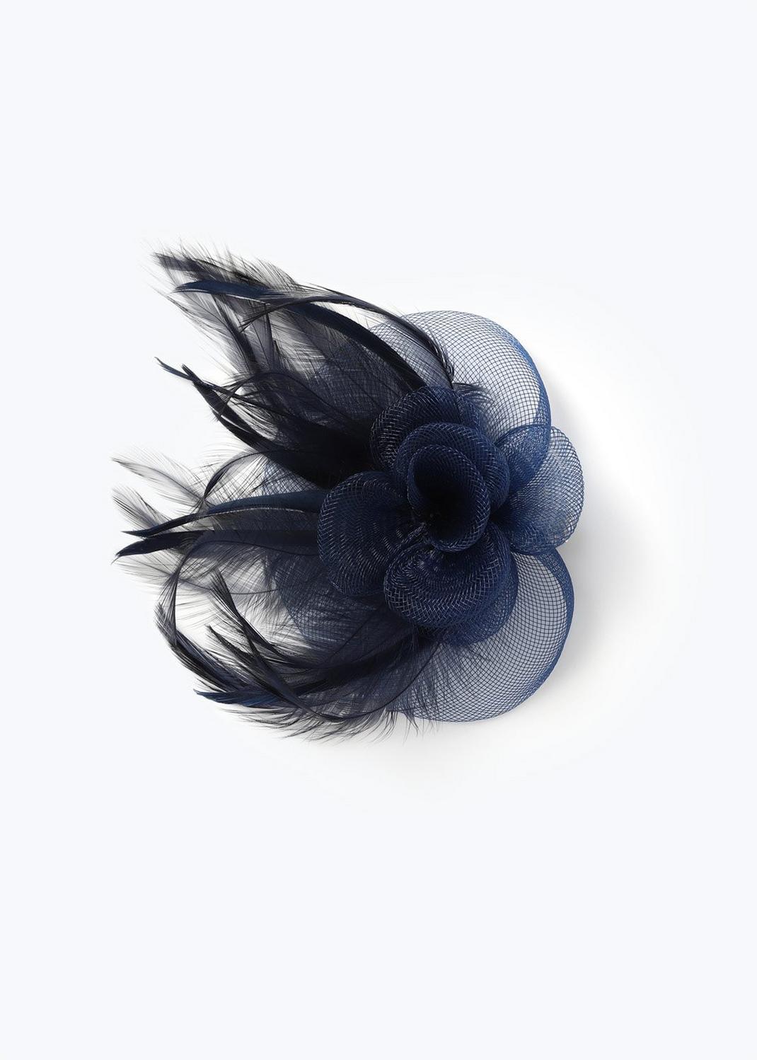 Navy Mesh Feather Fascinator image number 1