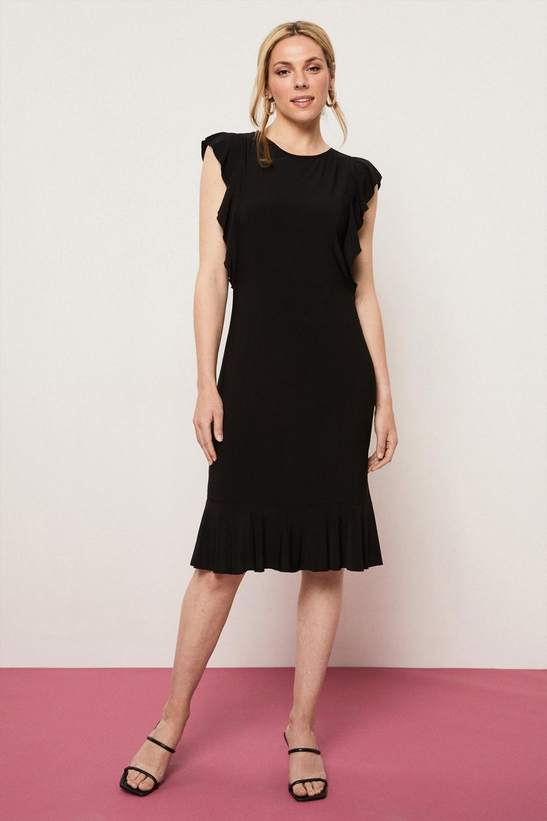 Black Tall Ruffle Sleeve Midi Dress image number 1