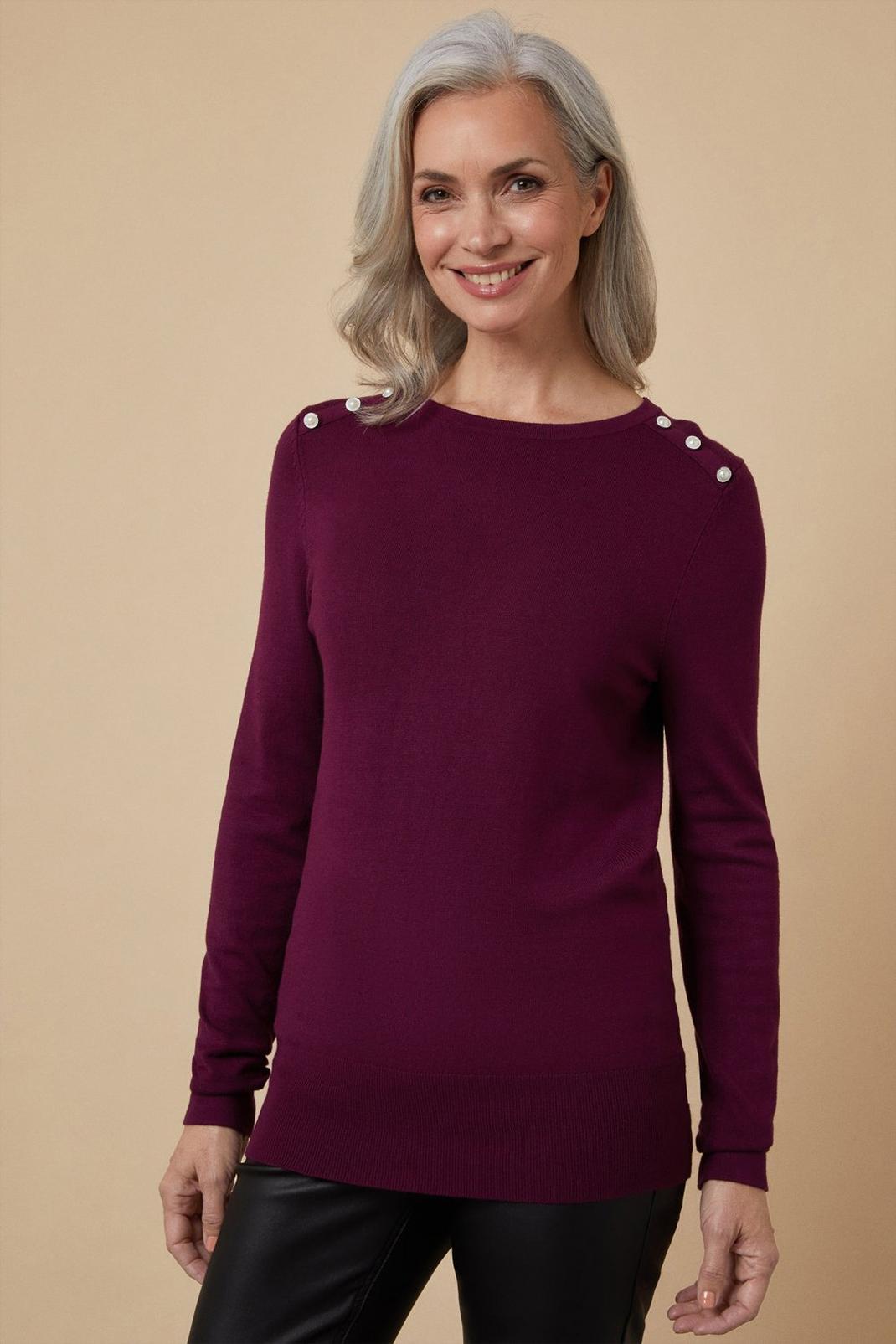 Berry Tall Pearl Shoulder Crew Neck Jumper image number 1