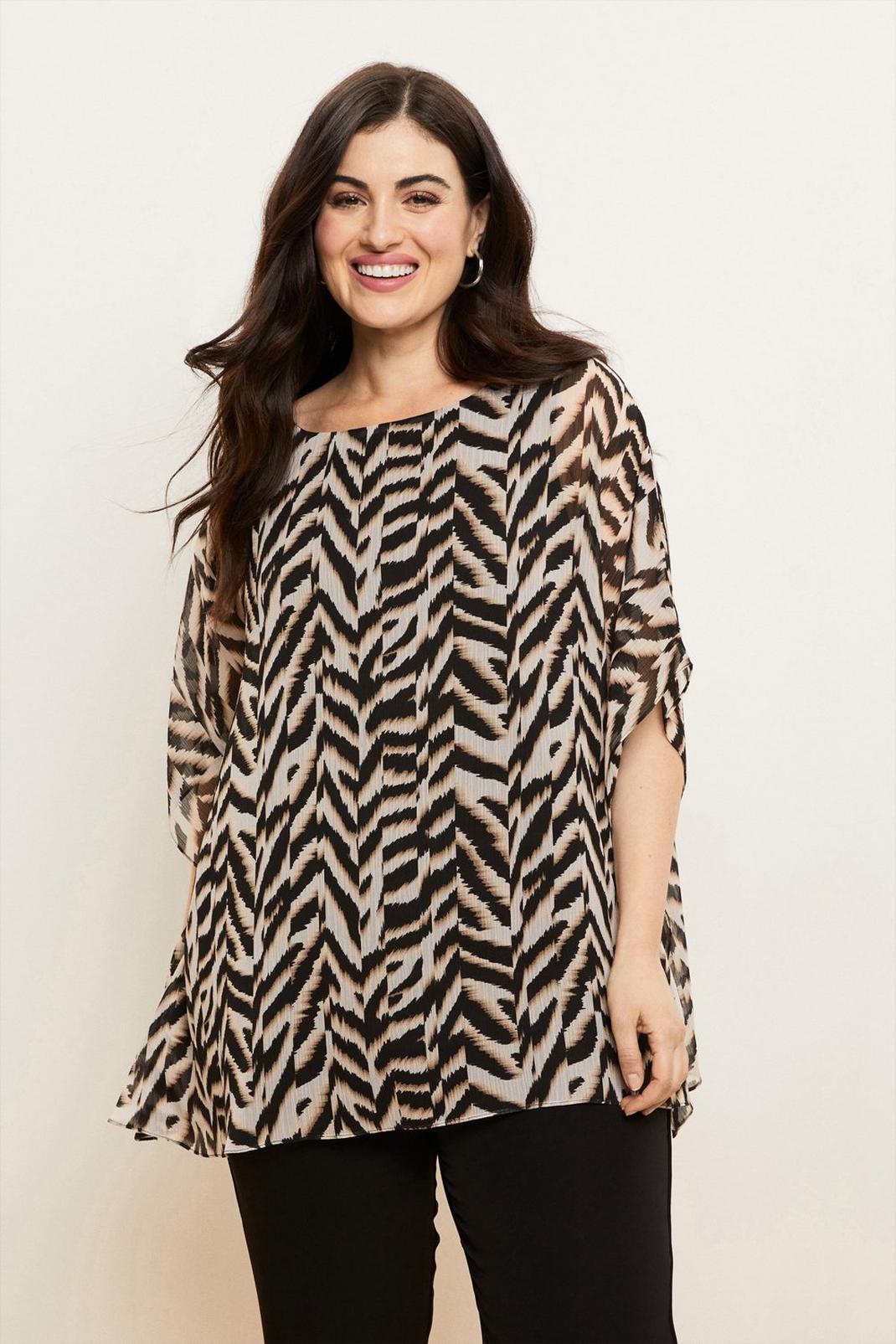Curve Neutral Animal Chiffon Overlay Blouse image number 1