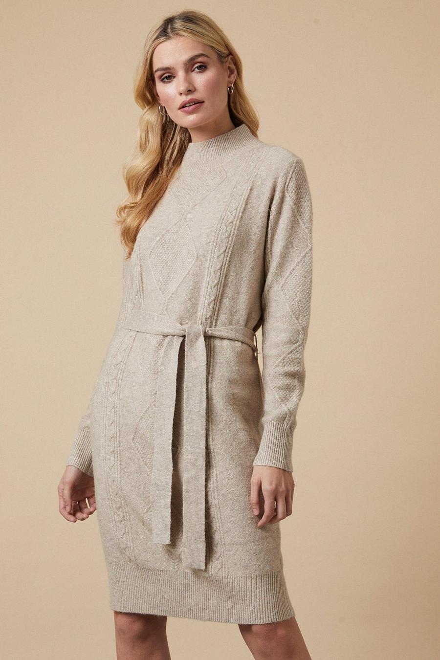 Cable knit Belted Dress