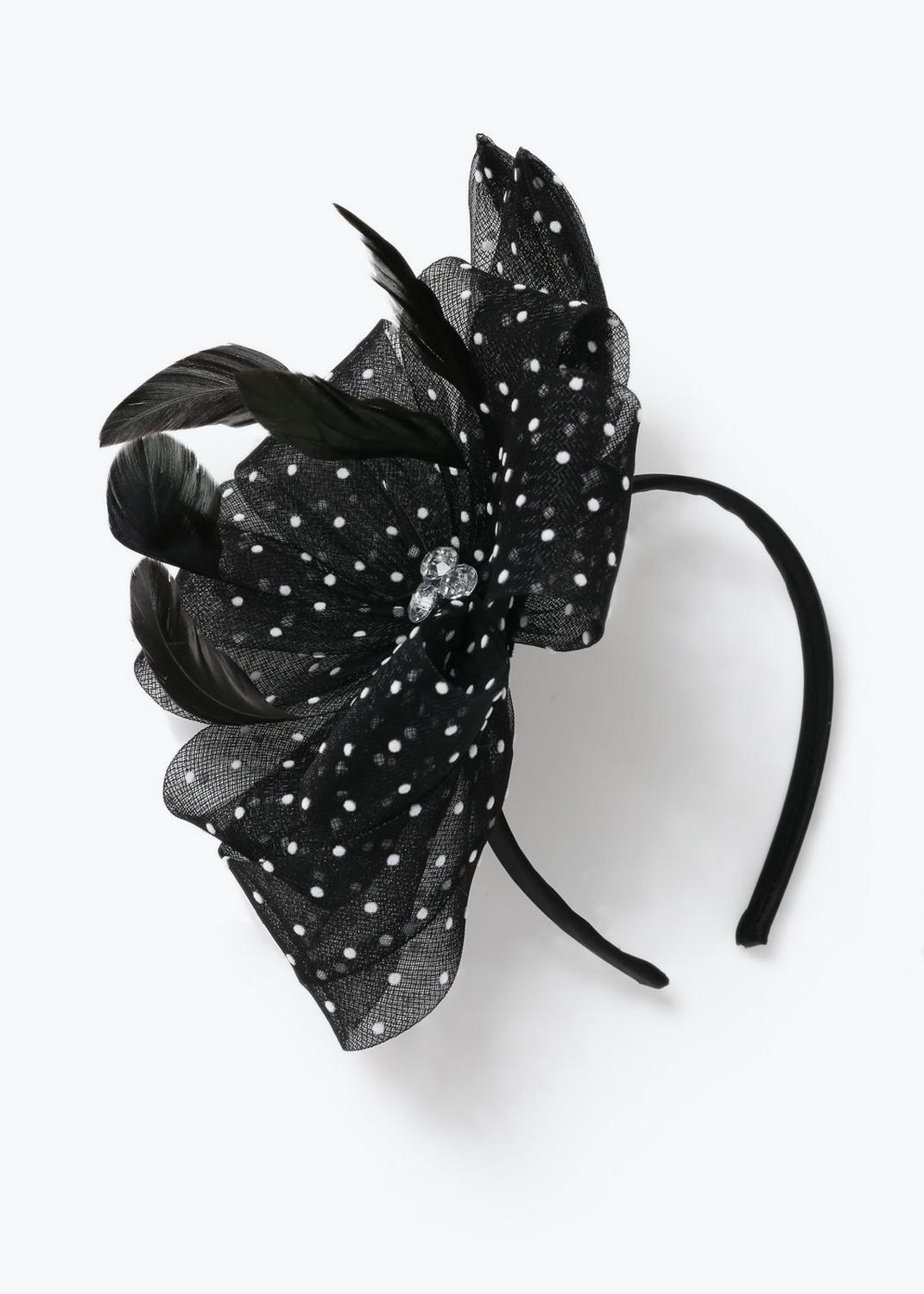 Mono Spot Bow And Feather Fascinator image number 1