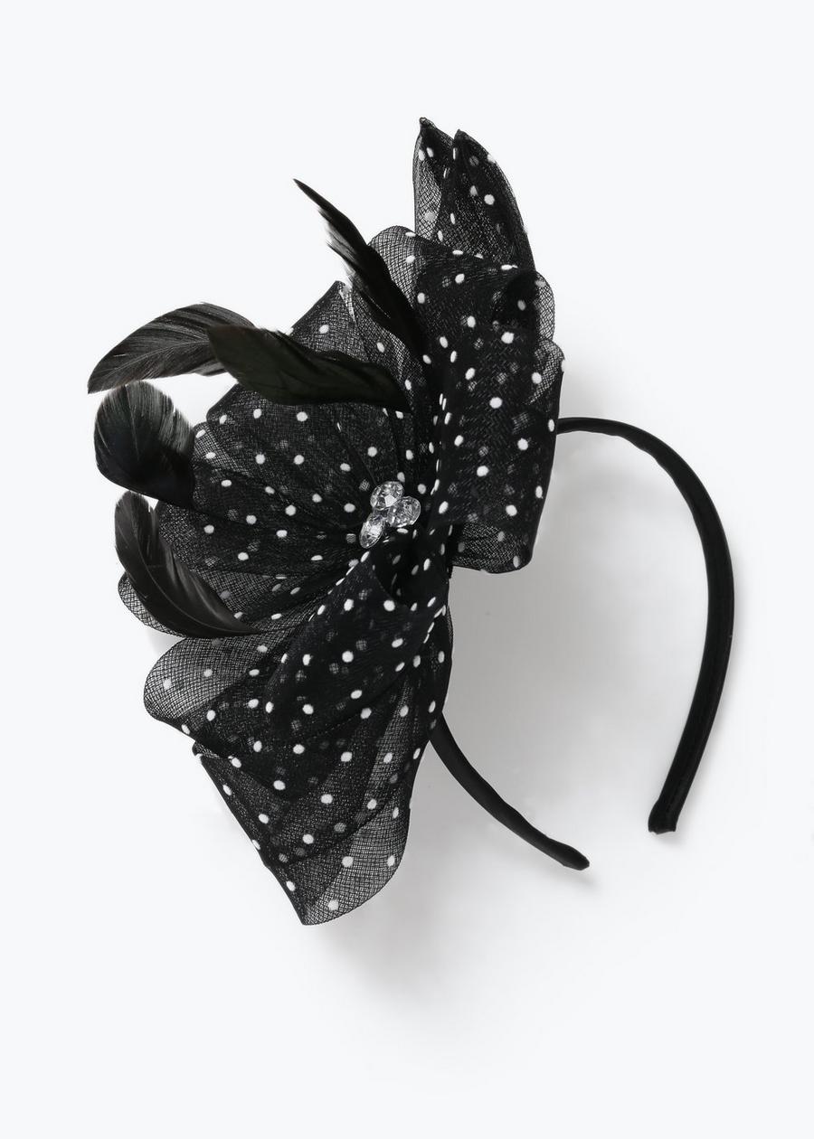 Mono Spot Bow And Feather Fascinator