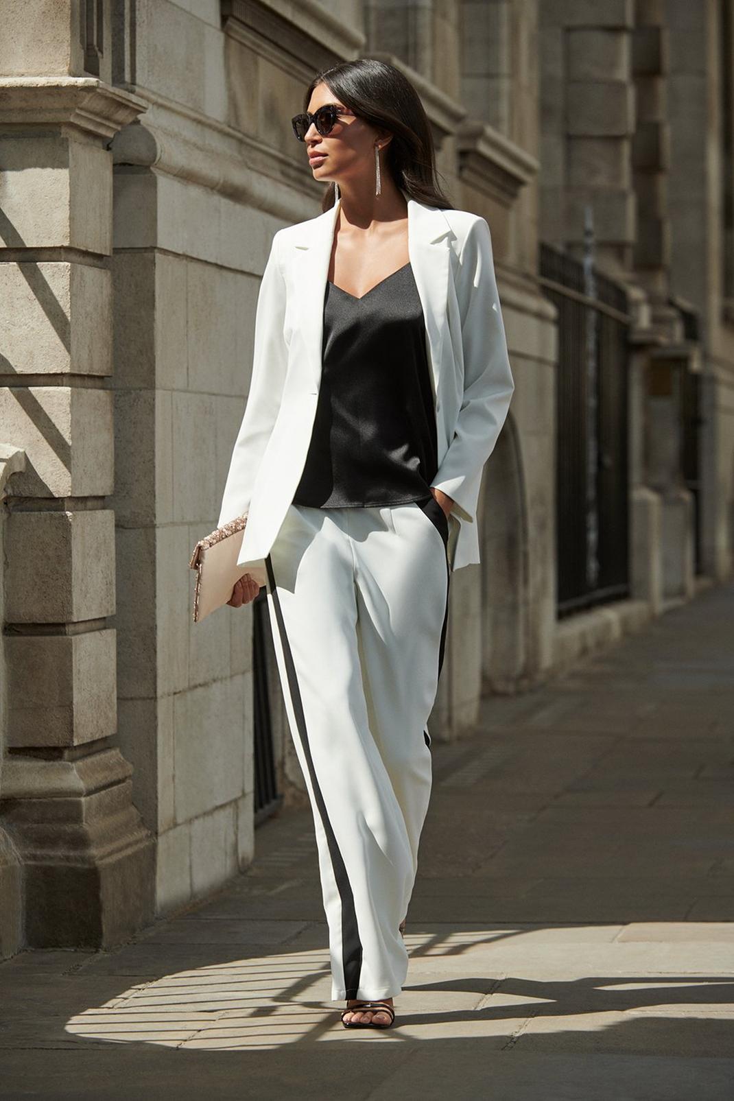 White Contrast Side Seam Trousers image number 1