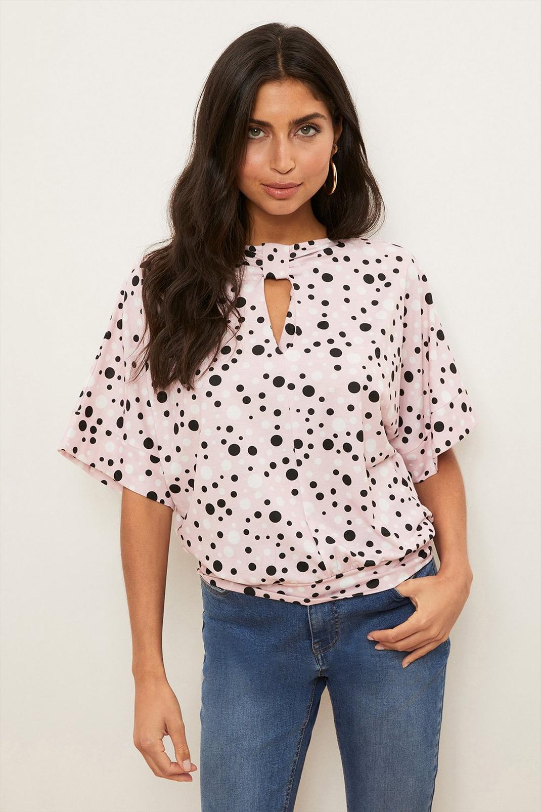 Blush Mono Spot Jersey Bow Top image number 1