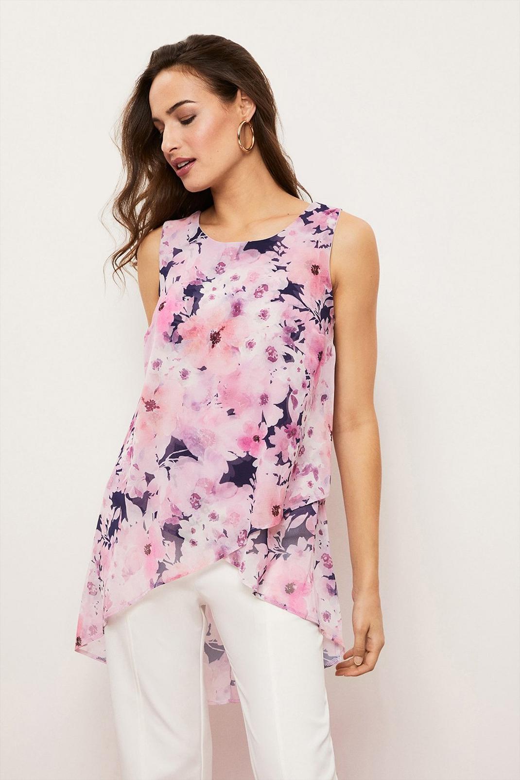 Pink Floral Wrap Overlay Shell Top image number 1