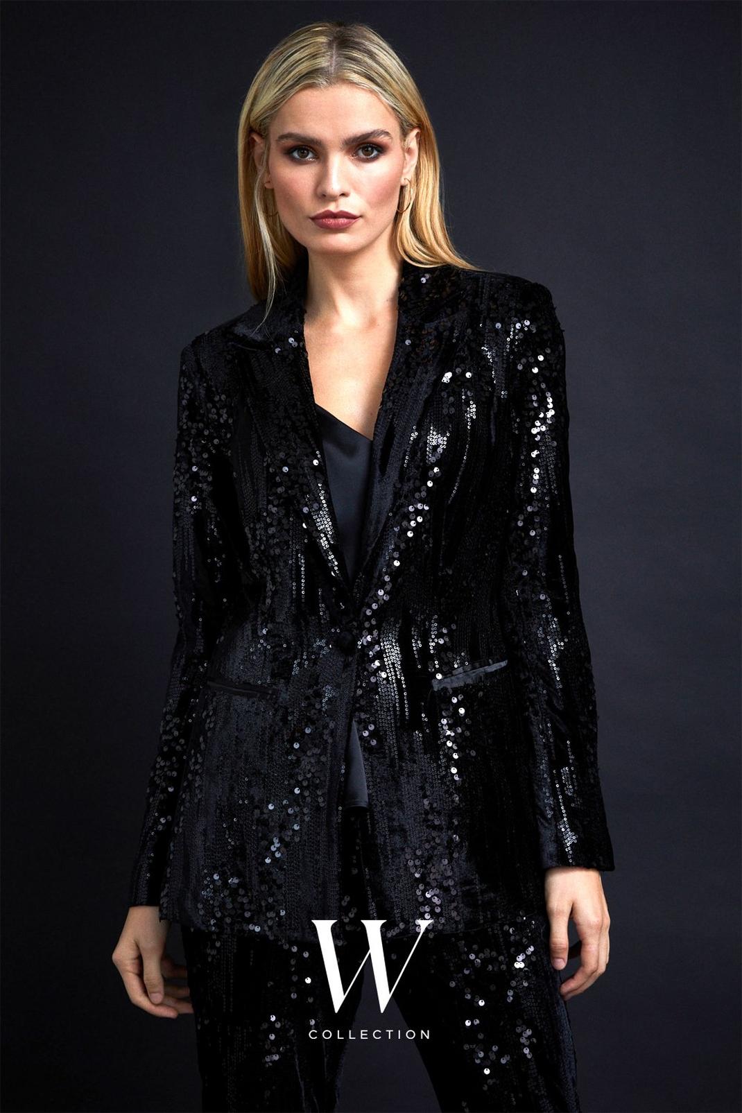 Black Velvet Sequin Blazer Jacket image number 1
