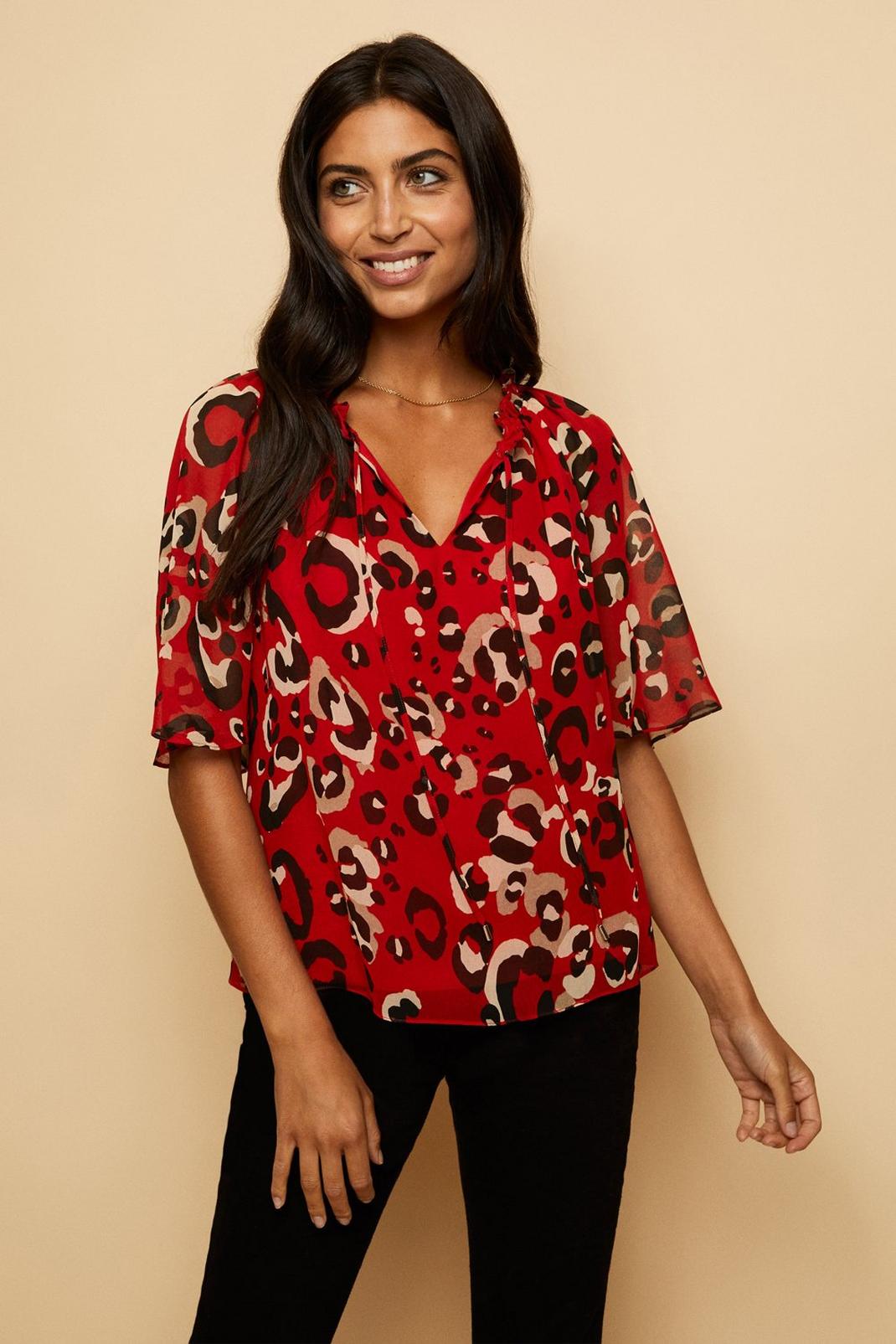 Red Leopard Angel Sleeve Top image number 1