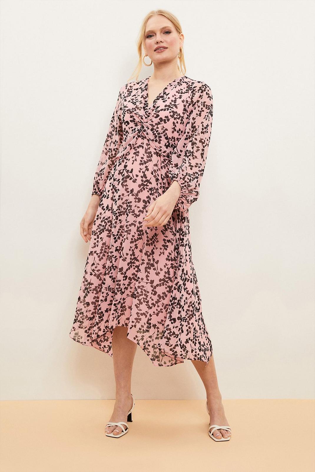 Petite Blush Floral Twist Front Dress image number 1