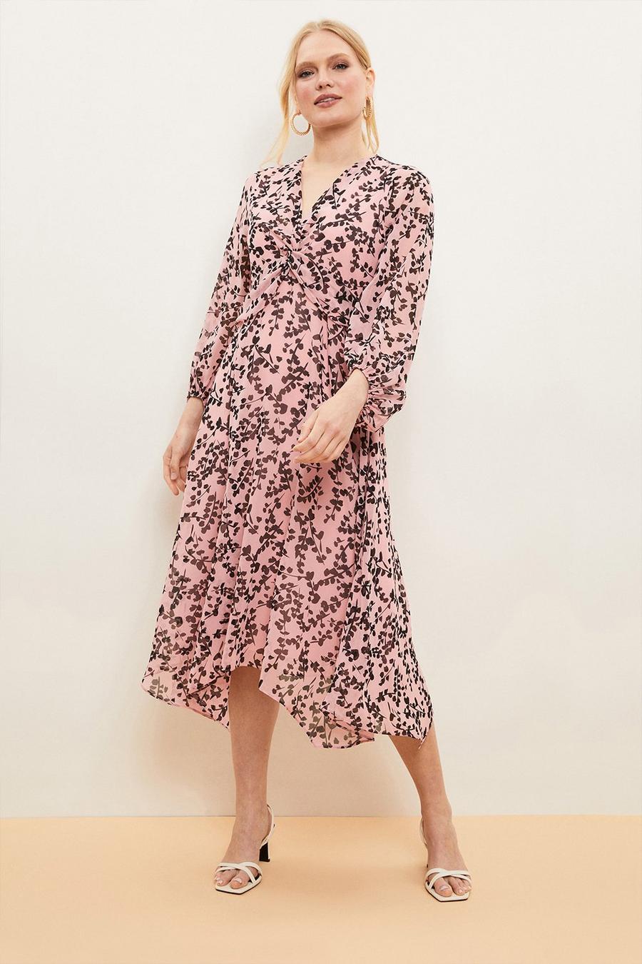 Petite Blush Floral Twist Front Dress