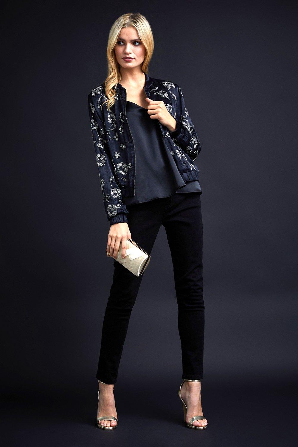 Black Embellished Border Bomber Jacket | Wallis EU