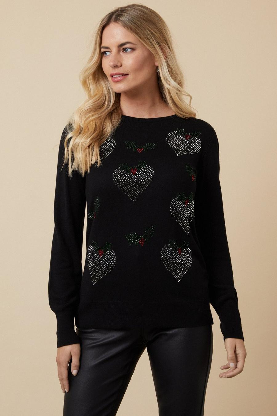 Petite Scattered Heart Xmas Pudding Jumper