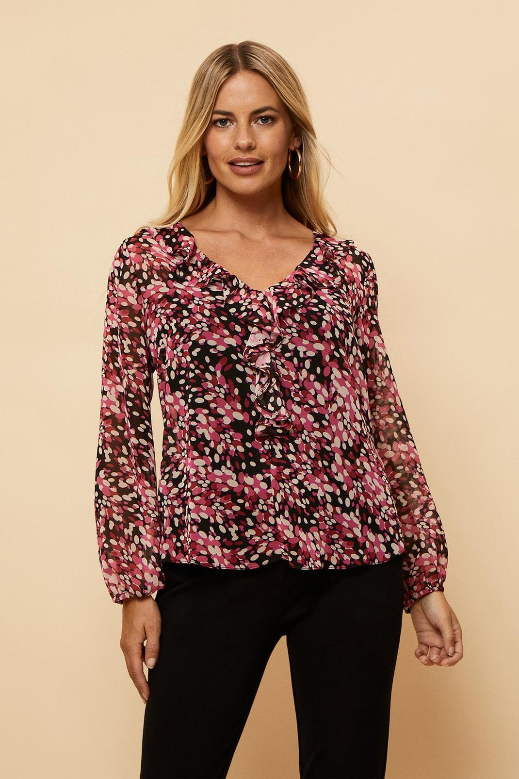 Petite Pink Fleck Ruffle Front Top image number 1