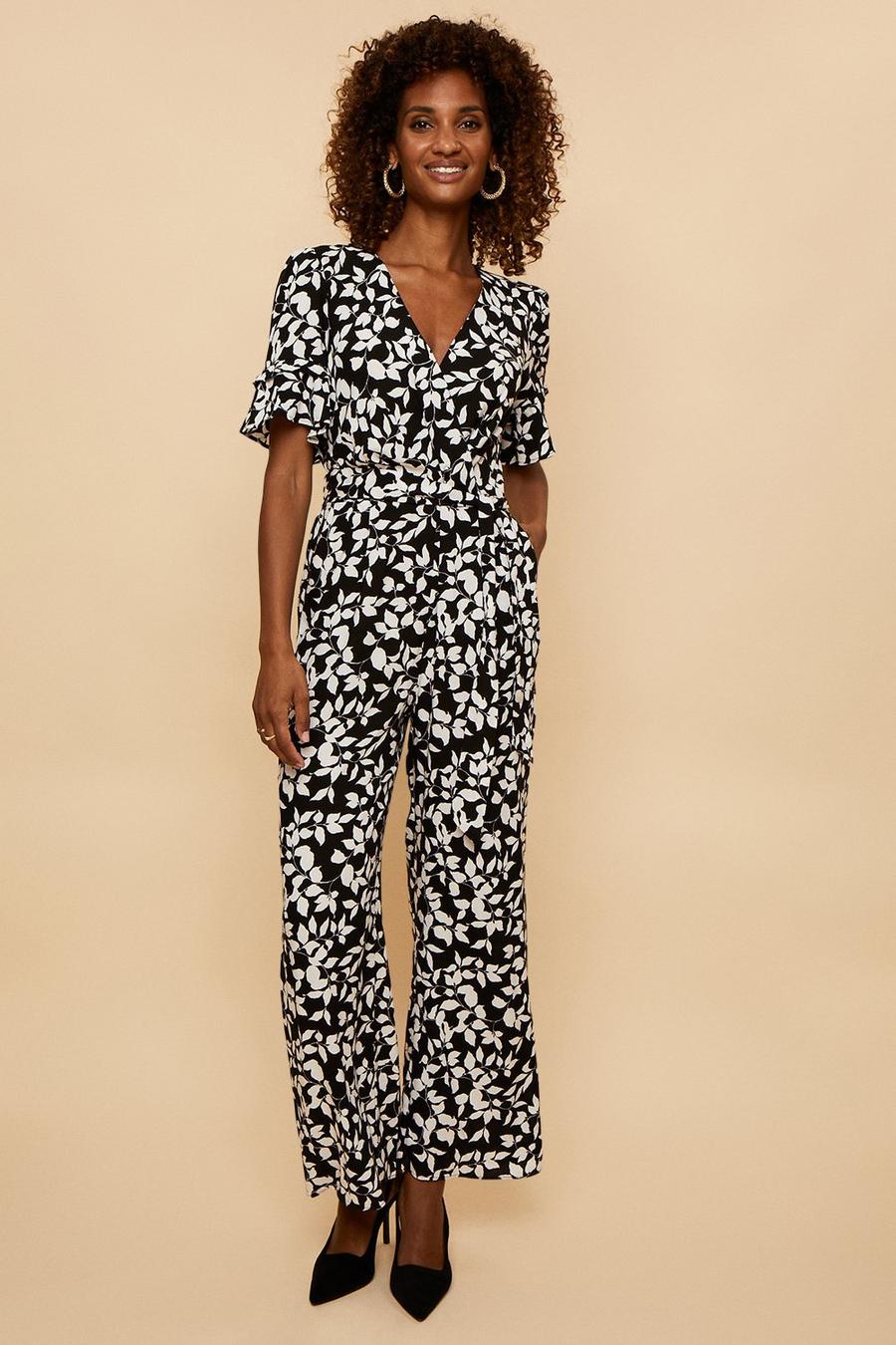 Abstract Printed Front Belted Jumpsuit
