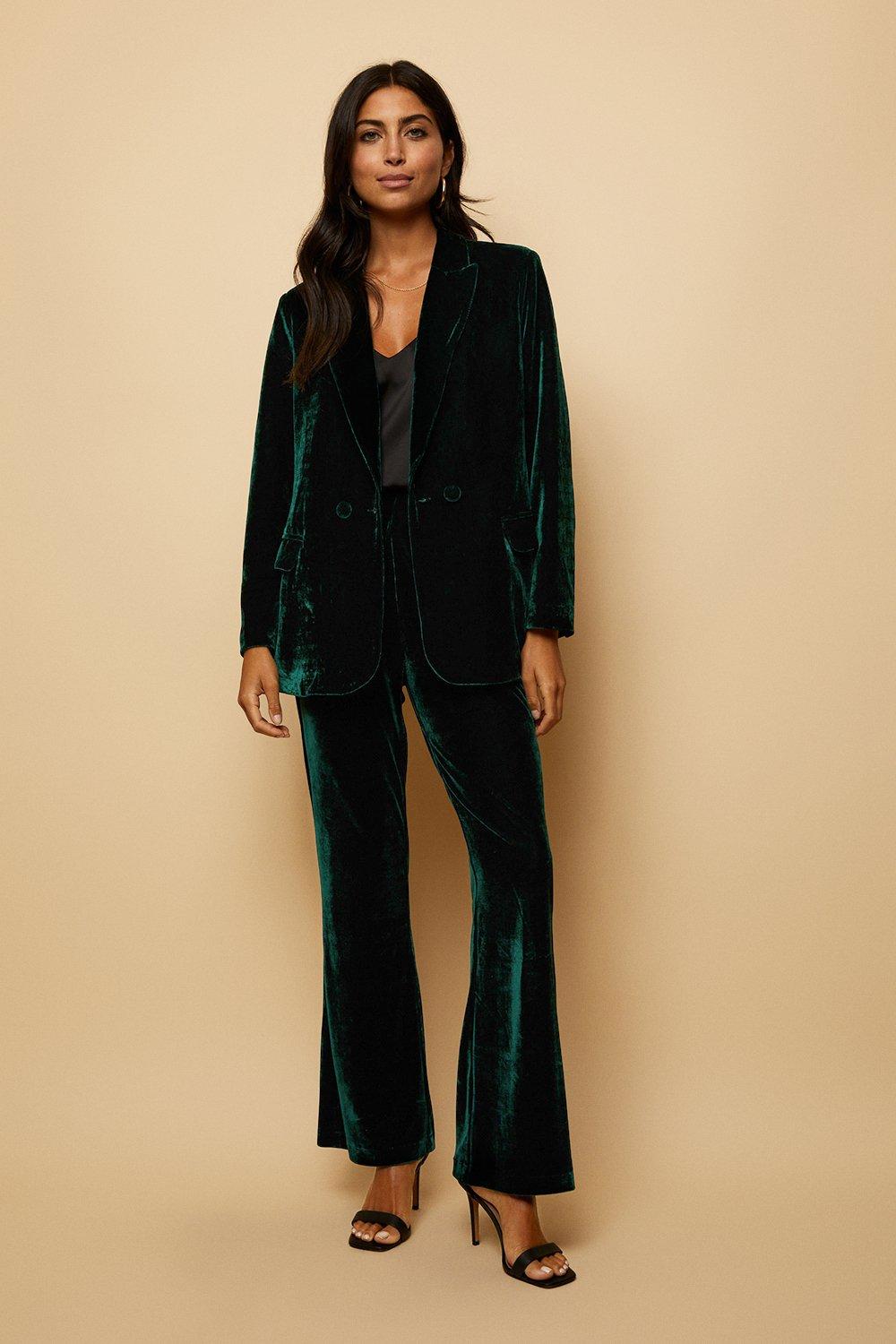 womens green velvet suit