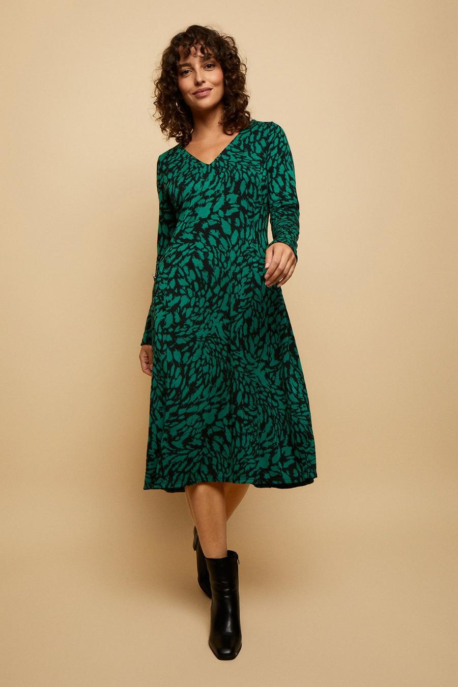Green Animal Jersey Jacquard Midi Dress