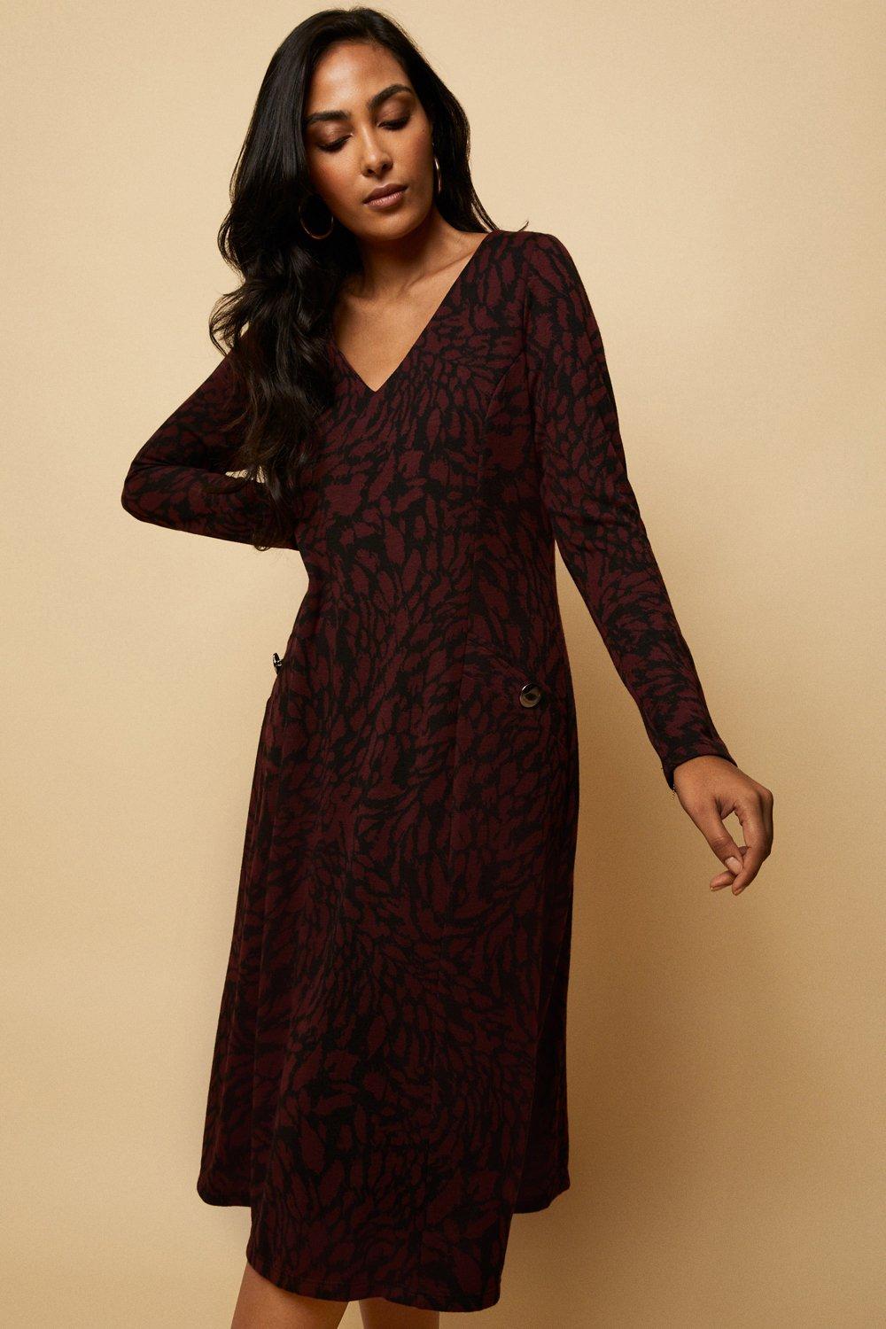 Petite Berry Animal Jersey Jacquard Dress