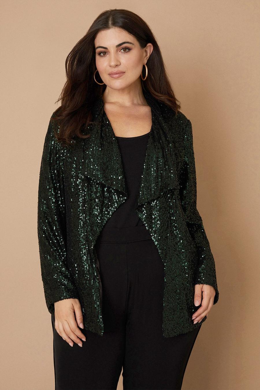 Curve Green Sequin Waterfall Jacket