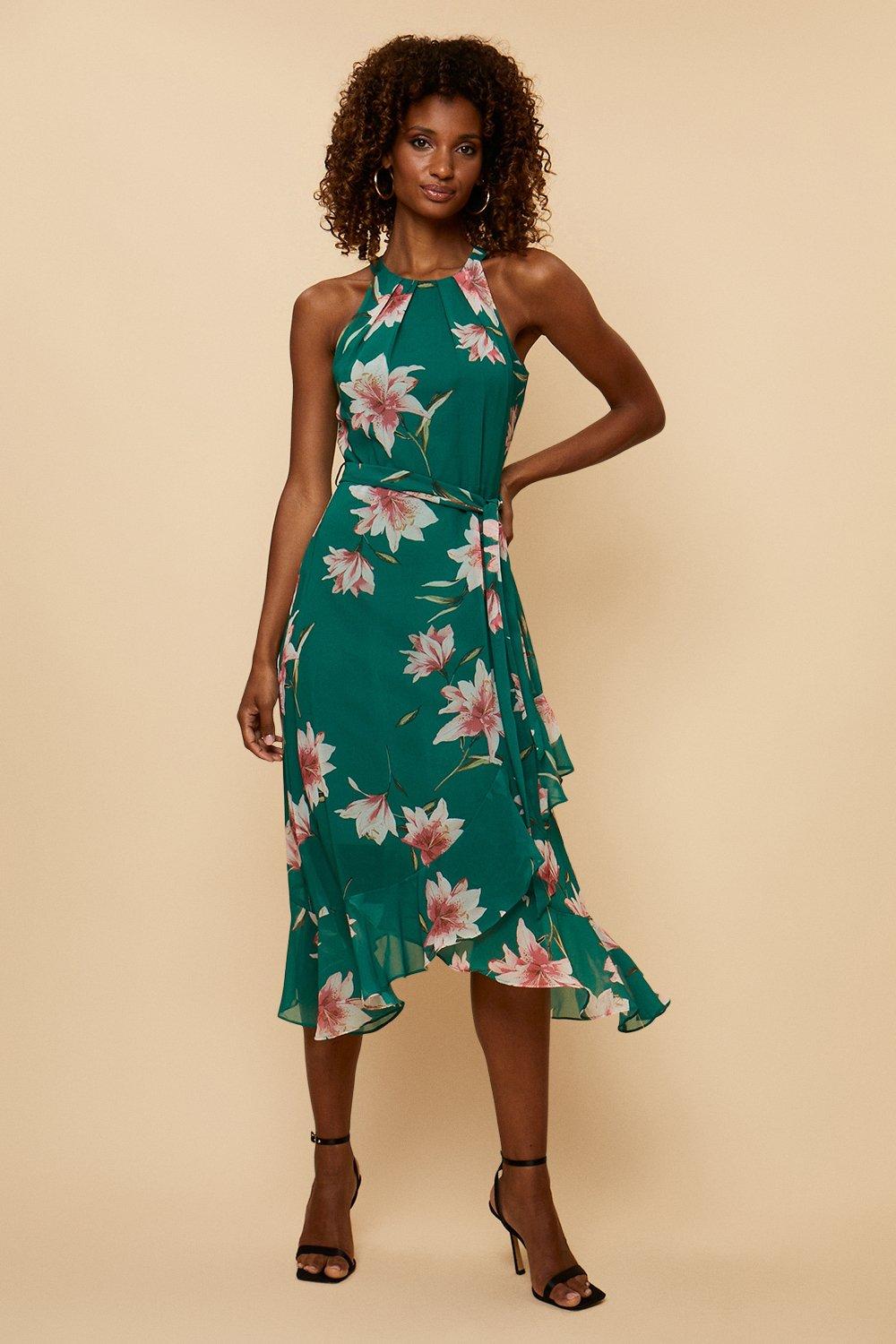 Dresses, Petite Green Floral Layered F&f Dress