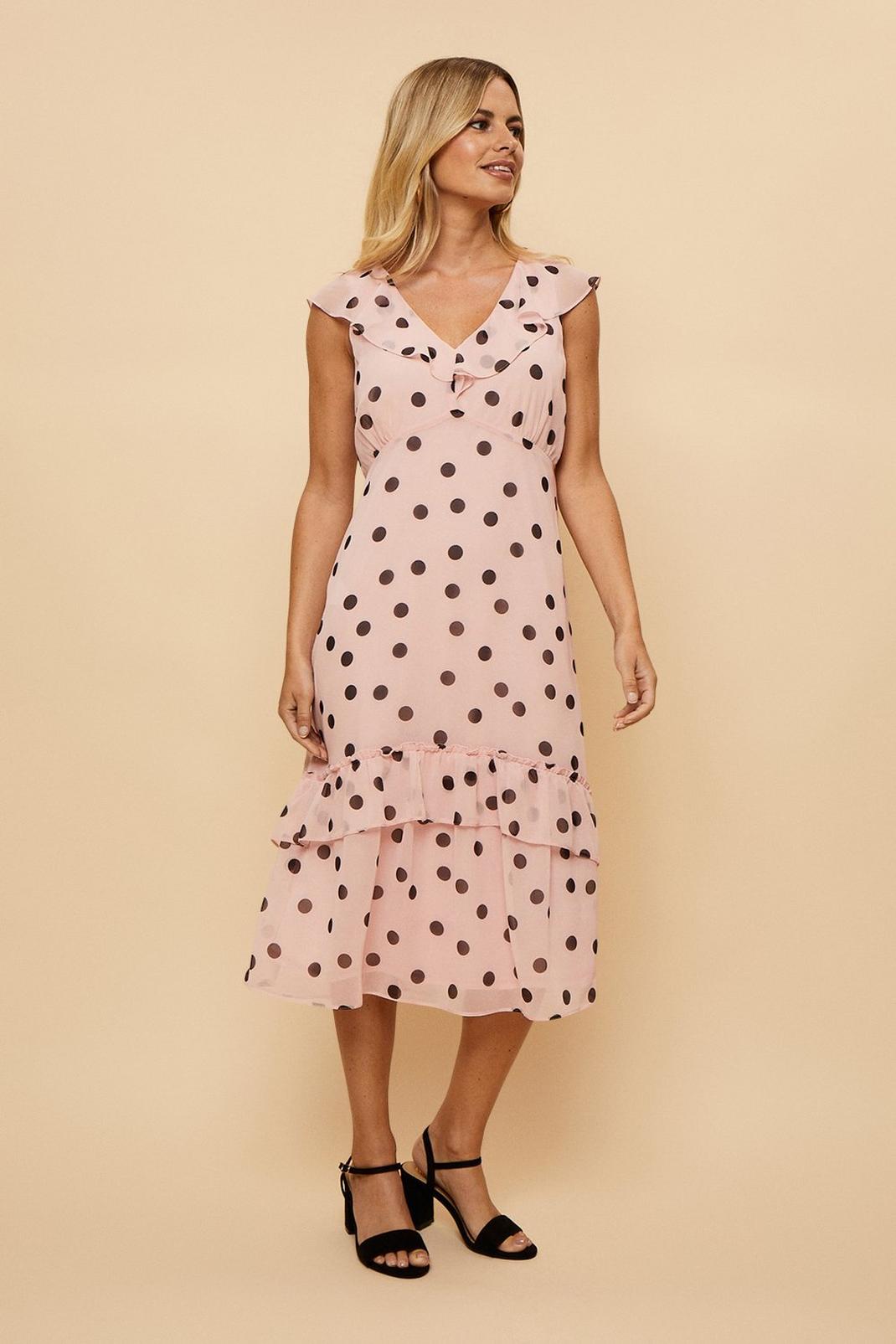 Petite Blush Spot Ruffle Midi Dress image number 1