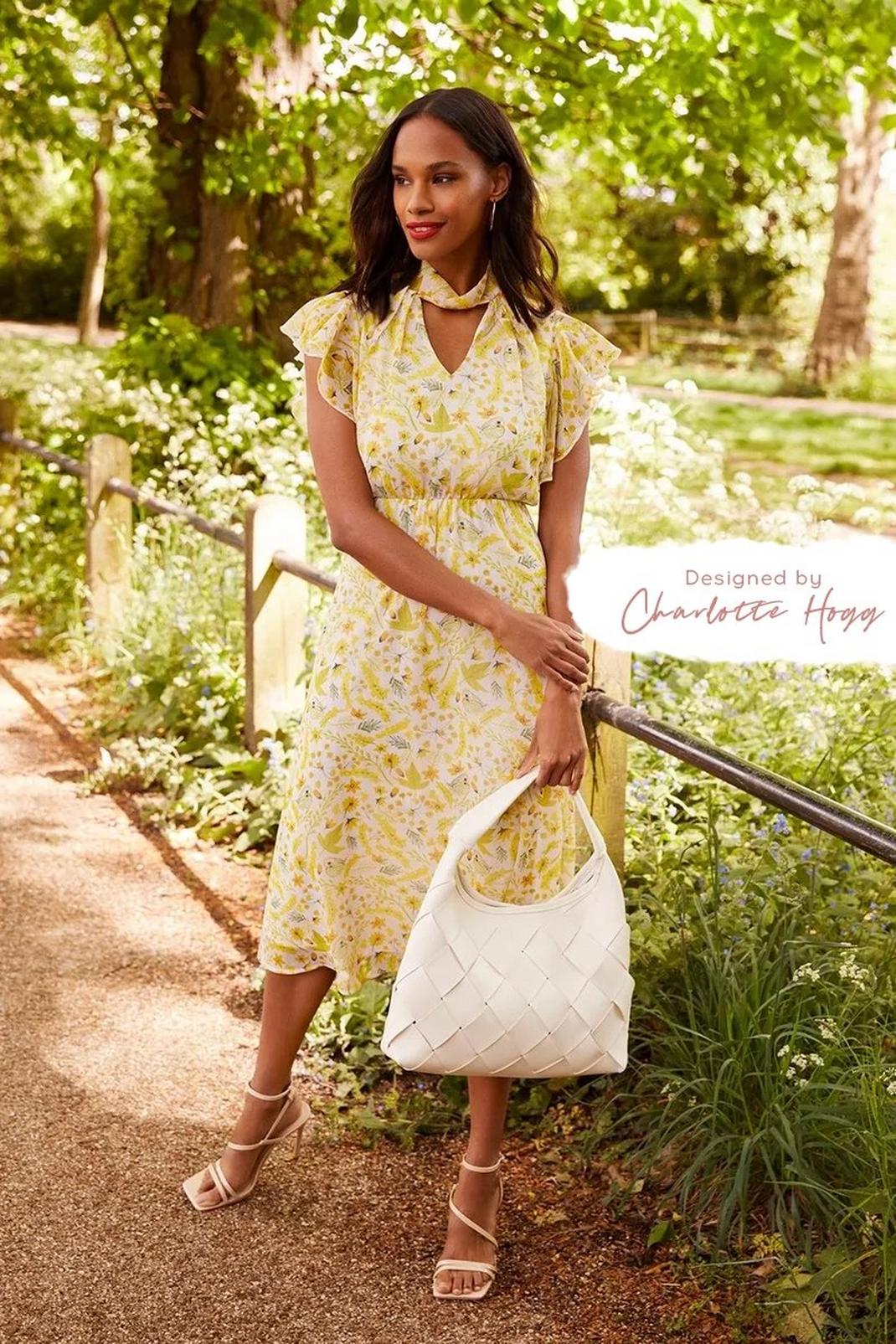 Petite Yellow Floral High Neck Midi Dress image number 1