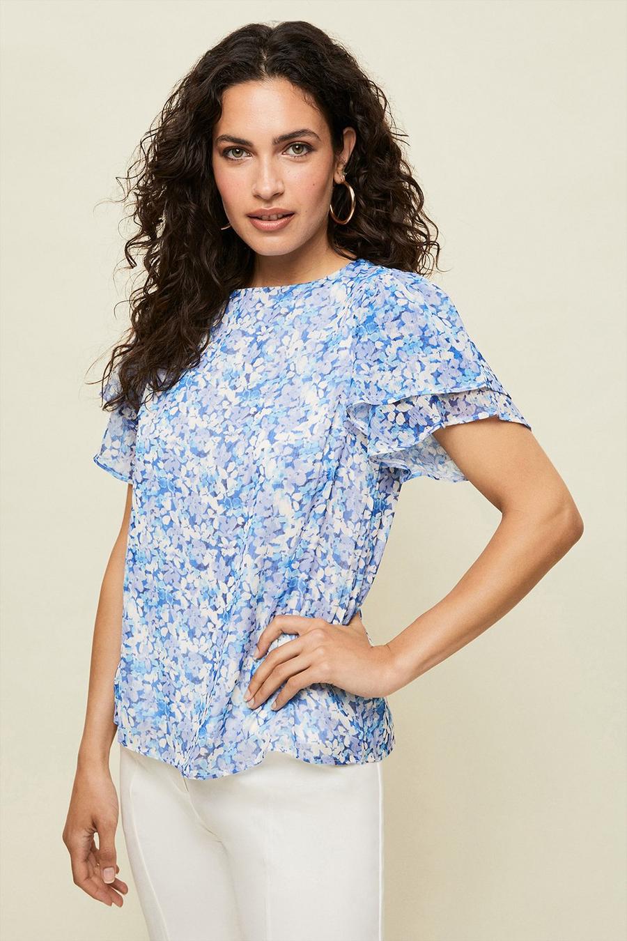 Petite Blue Floral Shell Top
