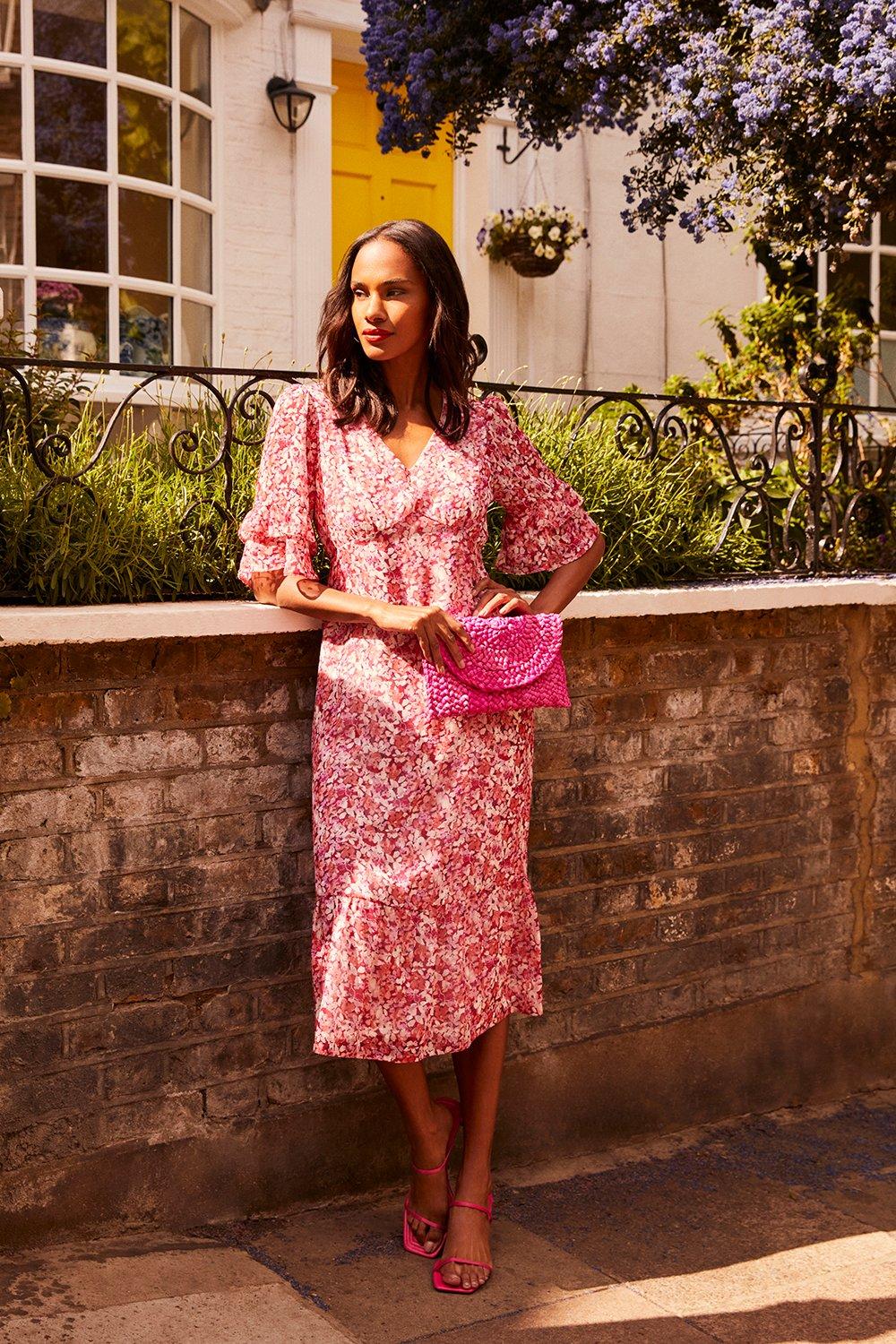 red floral spring dress