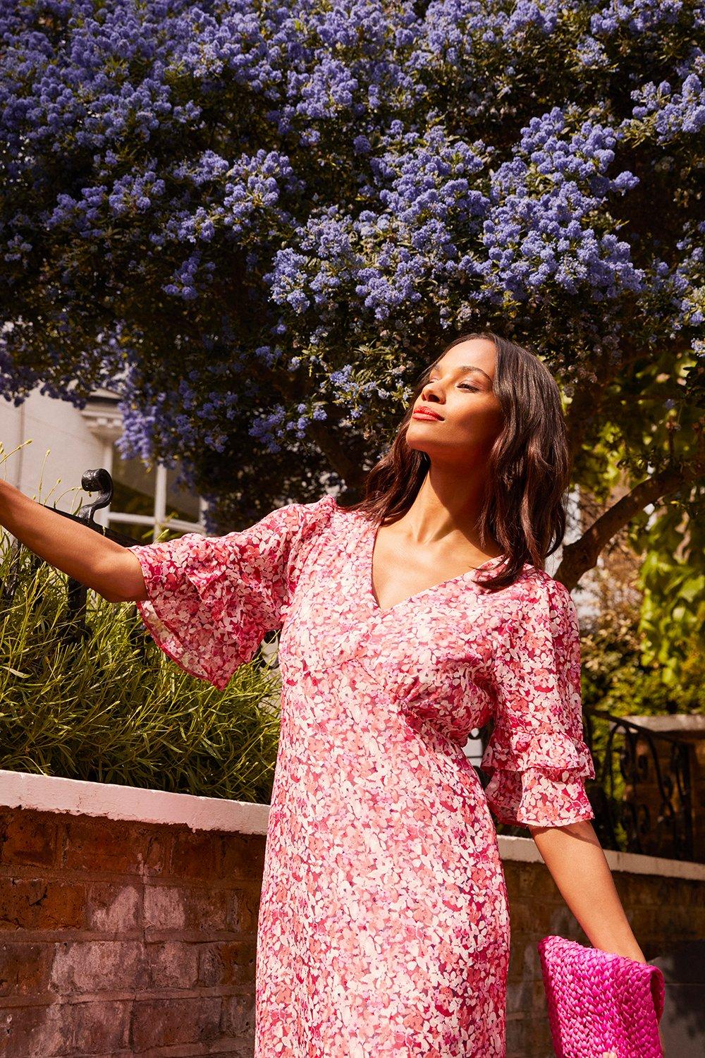 red floral spring dress