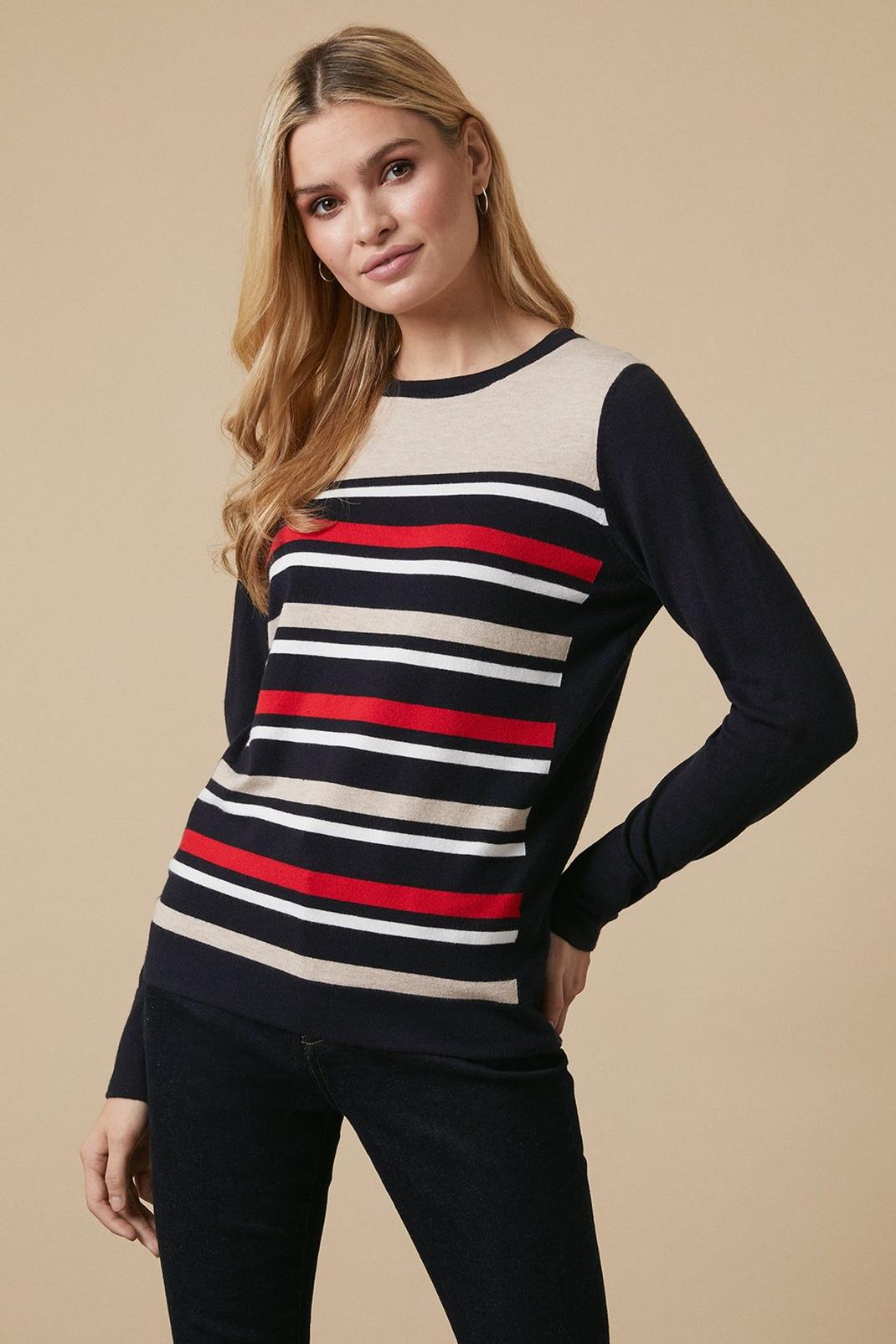 Red Linear Striped Crew Neck Jumper image number 1