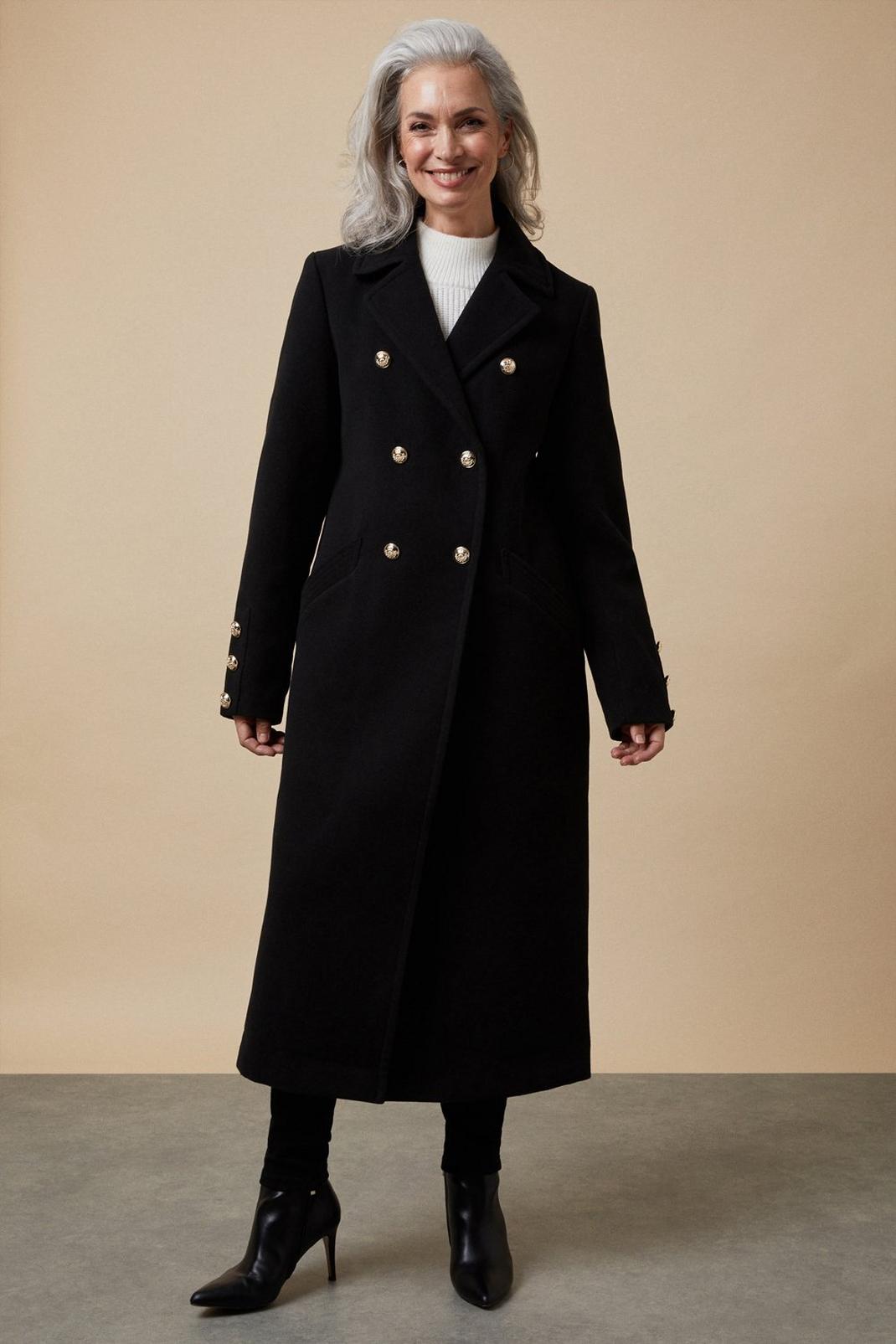 Black Tall Double Breasted Faux Wool Coat image number 1