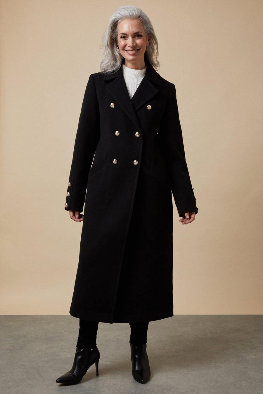 Tall Double Breasted Faux Wool Coat