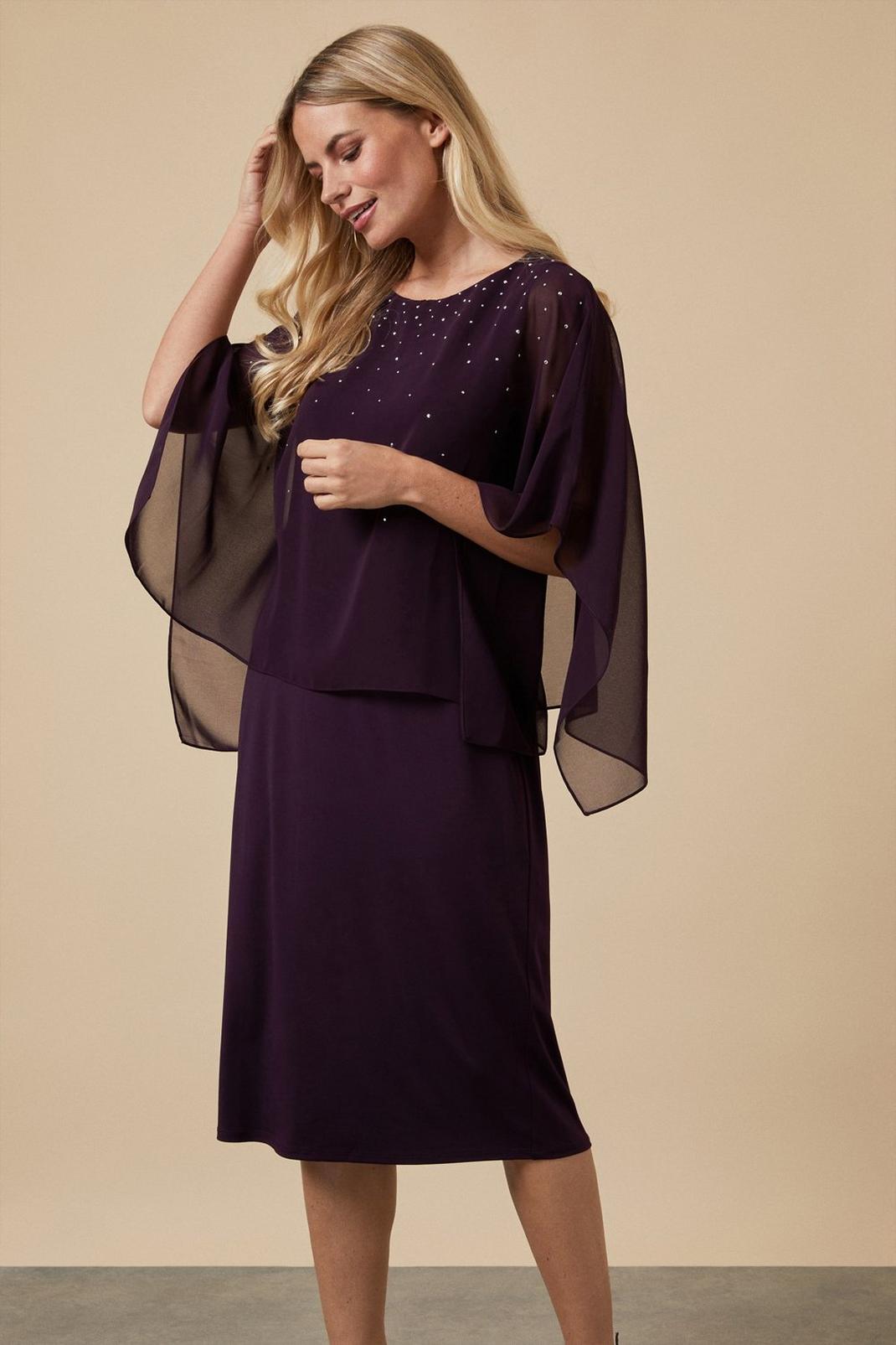 Purple Petite Hotfix Overlayer Dress image number 1