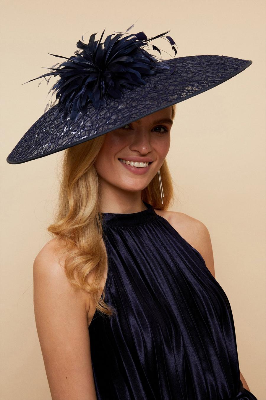 Navy Sequin And Feather Hatinator