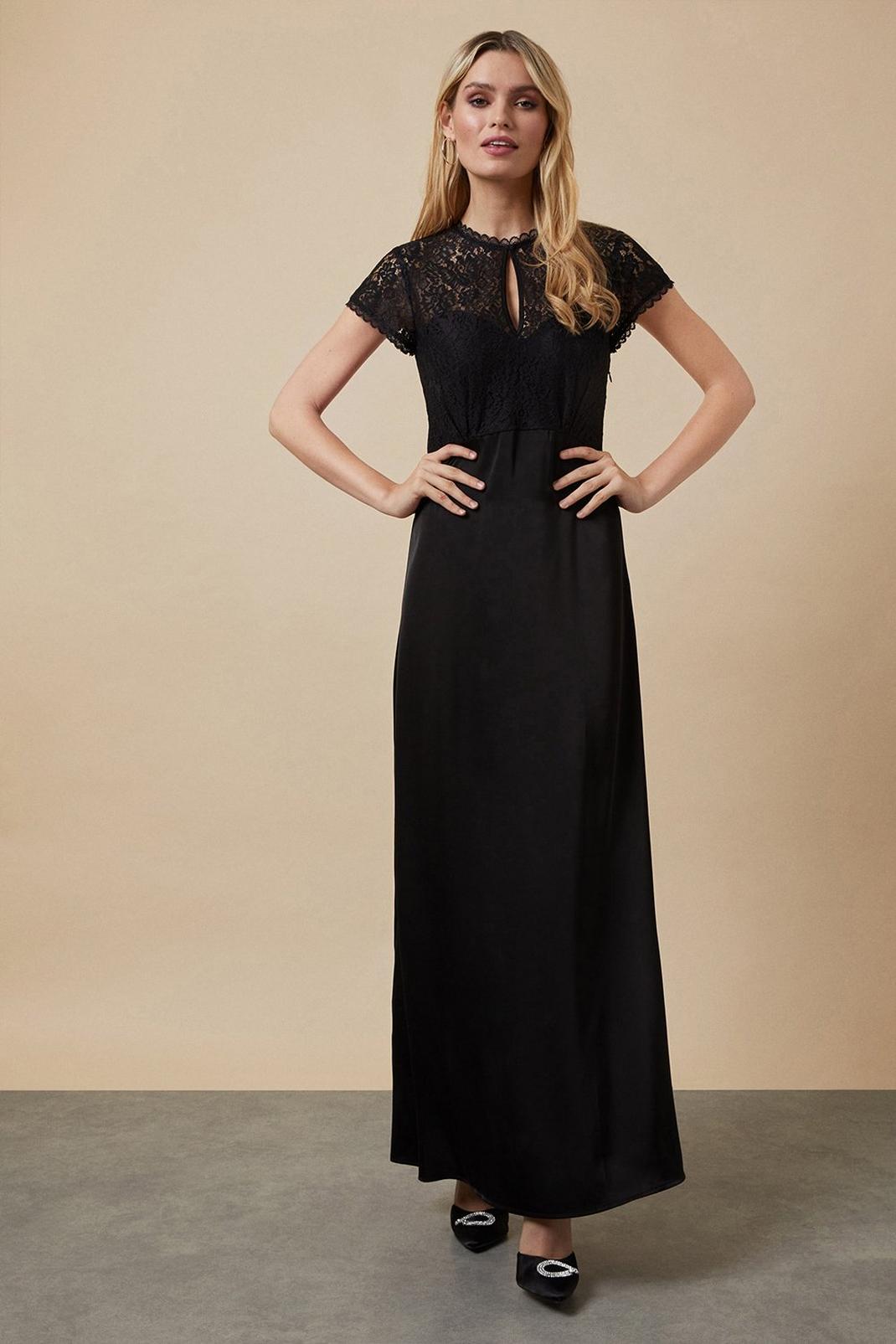 Black Lace Mix Maxi Dress image number 1