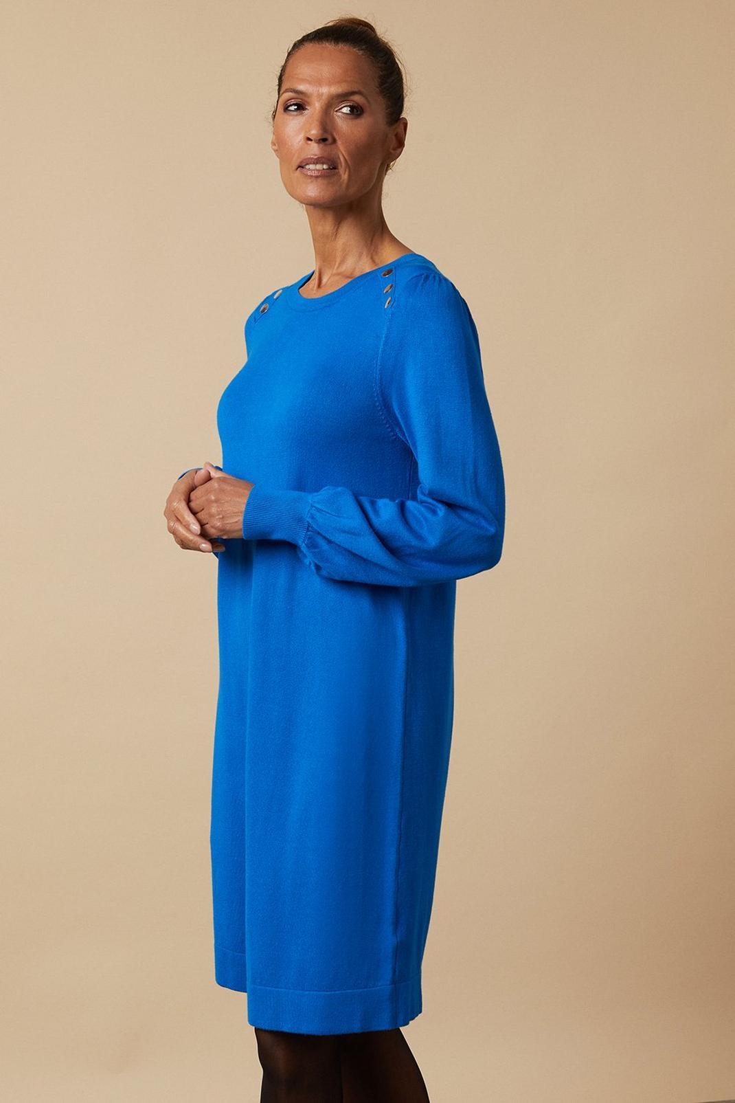 Blue Knitted Crew Neck Swing Dress image number 1