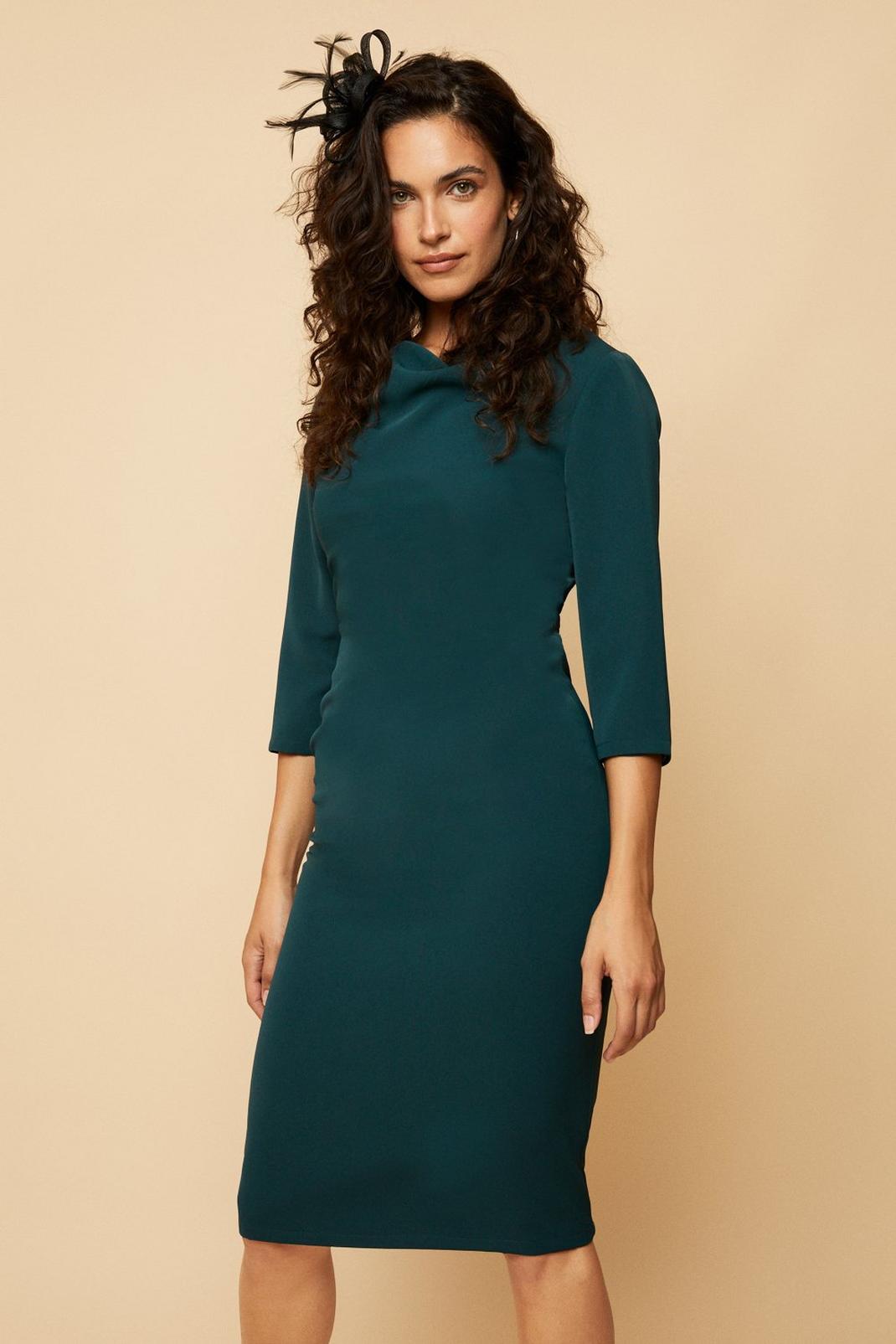 Emerald Tailored Cowl Detail Midi Dress image number 1