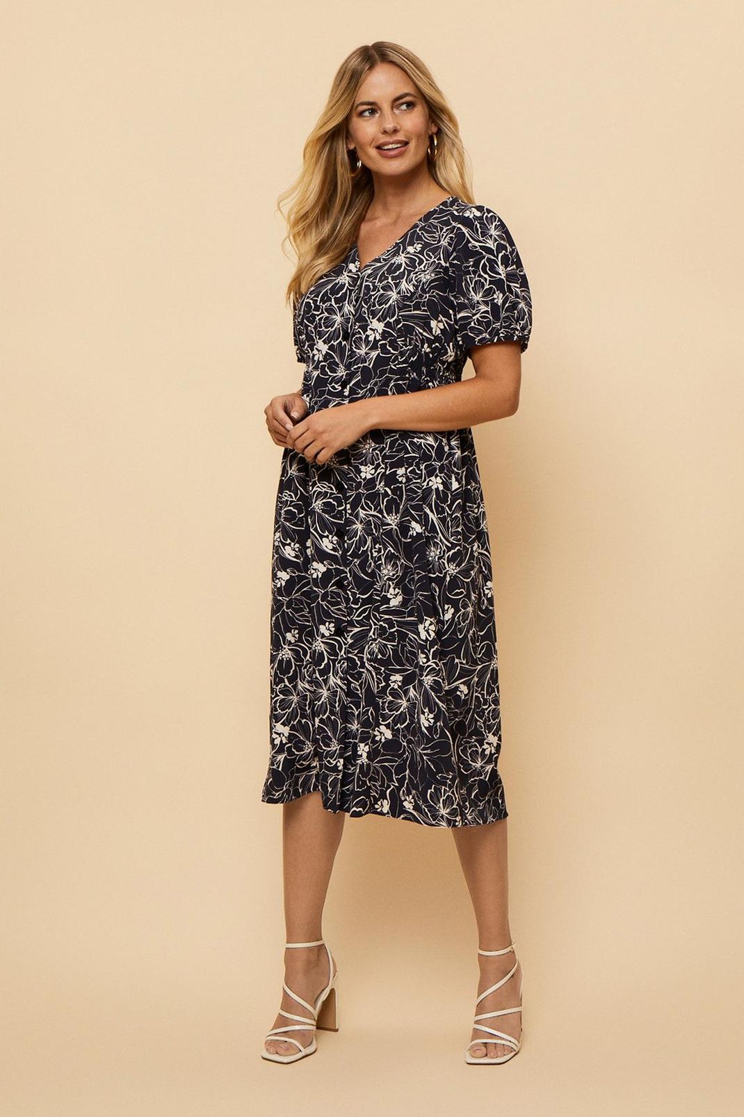 Petite Navy Floral Woven Midi Dress image number 1