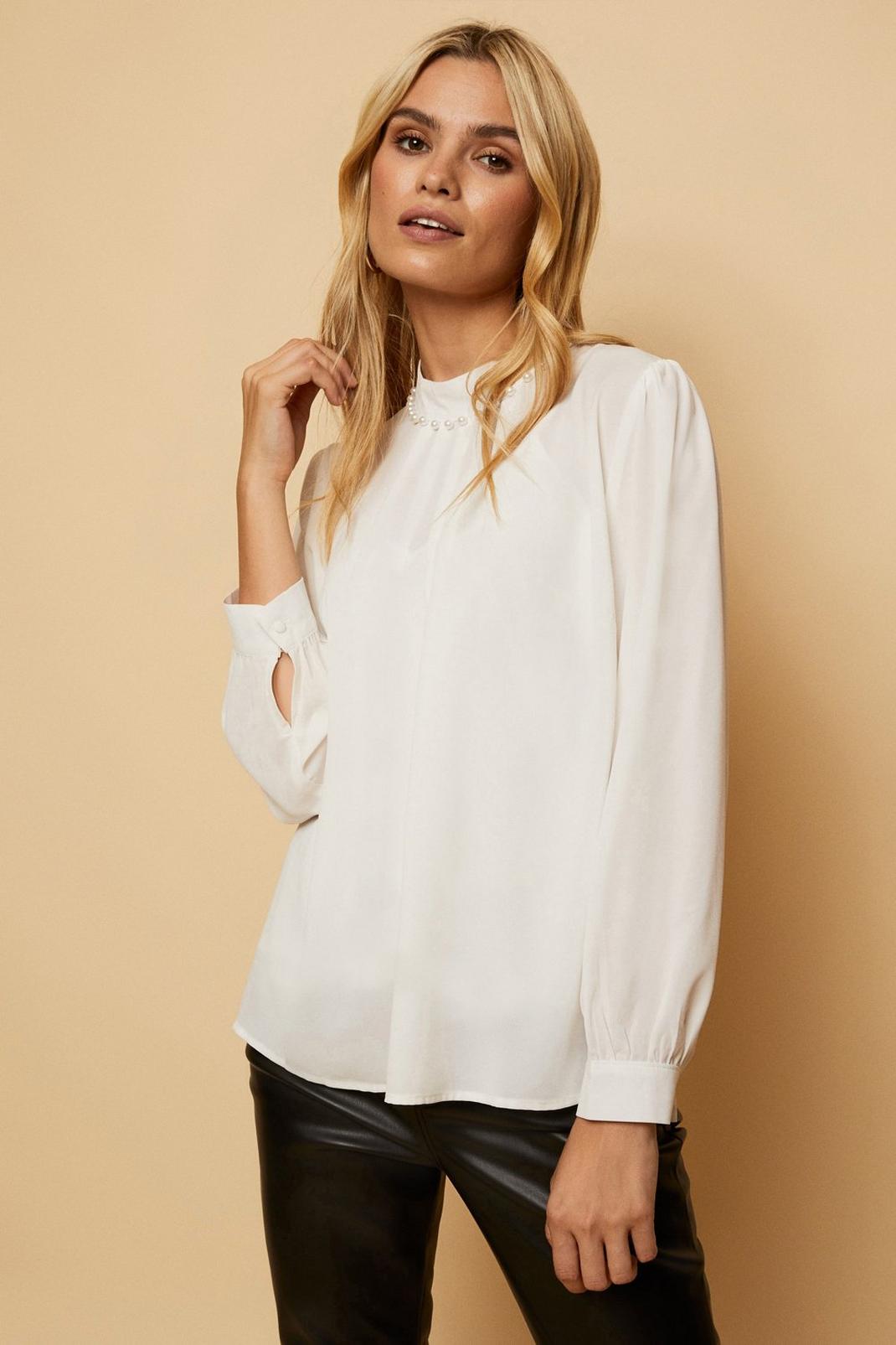 Ivory Pearl Trim Blouse image number 1